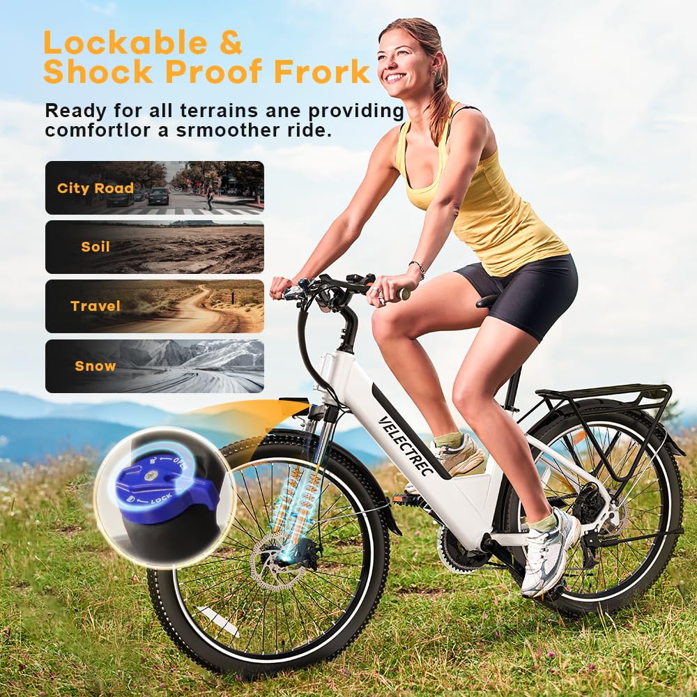 Cityrang 2.0 Electric Bike for Adults with 1000W Peak Motor, 15AH Removable Battery and up to 70Miles 25MPH,UL Certified 26" Electric Commuter Bike with 7-Speed and Adjust Front Suspension