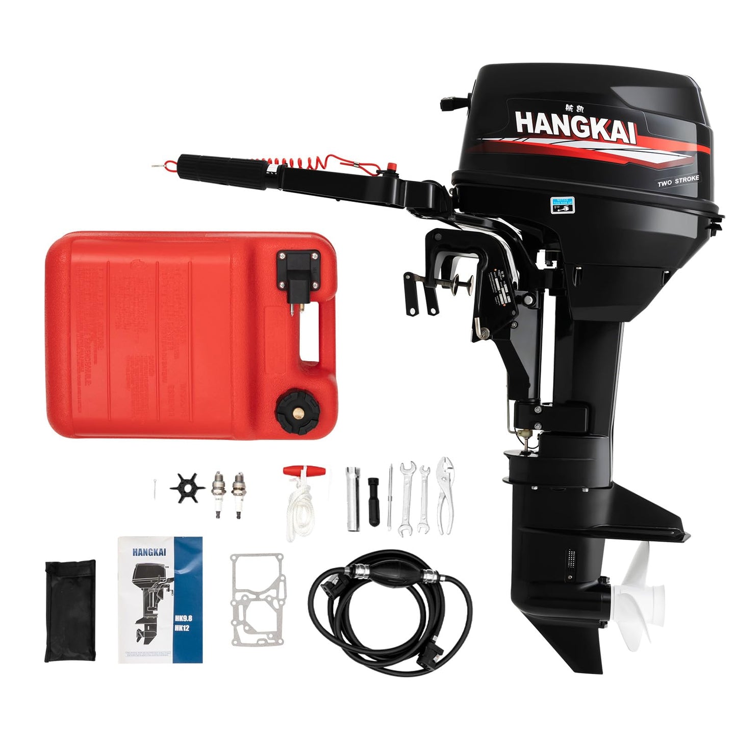 Outboard Motor Boat Engine, 2 Stroke Heavy Duty Fishing Boat Engine 3.5HP Gas Trolling Motor with Water Cooling CDI System for Rubber Boats, Inflatable Boats, Sailboats