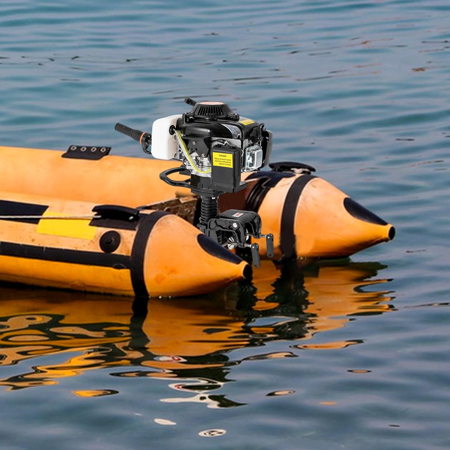 6HP Heavy Duty Outboard Motor, 170cc 4 Stroke Gas Outboard Boat Motor Engine with Air Cooling System, 3.2KW Single Cylinder Fishing Boat Engine for 3-7m Length