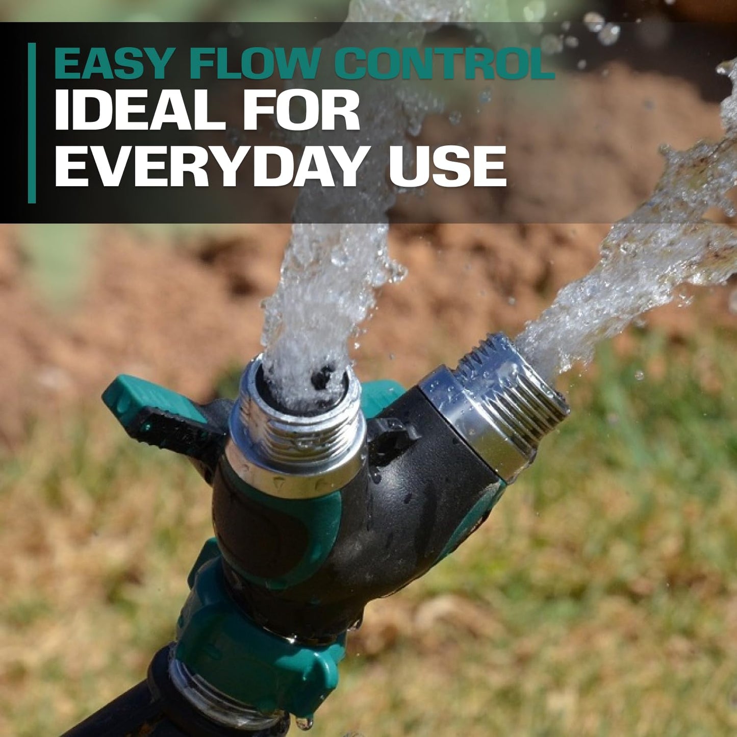 Hose Splitter 2 Way Heavy Duty - 2WAYZ Outdoor Faucet and Garden Hose Splitters - Durable Water Spigot Splitter Y Adapter - All-Metal Water Pipe Connector with Shut-Off Valve - 4" x 4" x 1.5"