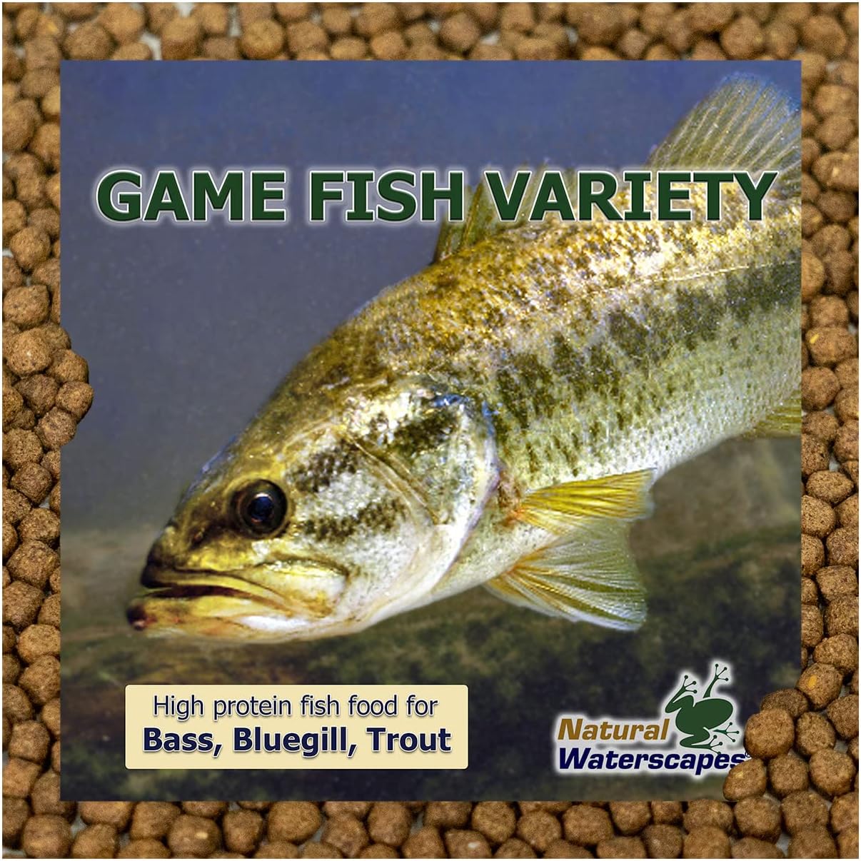 Natural Waterscapes Game Fish Food Variety | Pond and Lake Fish Food Pellets | 22 lb Bag | Feed to Bass, Bluegill, Trout, Catfish, tilapia | Floating Pellets