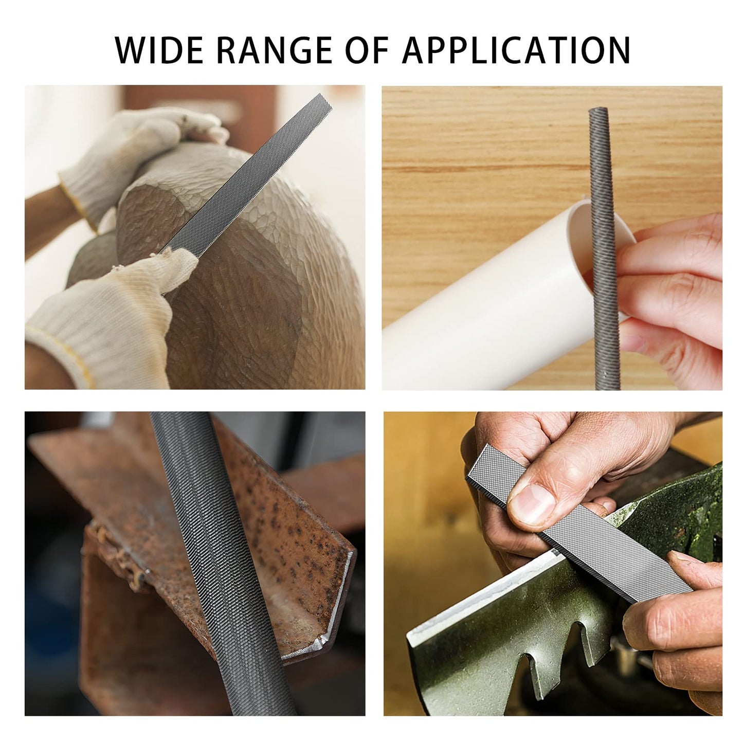 3-Piece 8" Wood Rasp File Set, Includes Flat/Half-Round/Round. For Woodworking & Sharping Wood