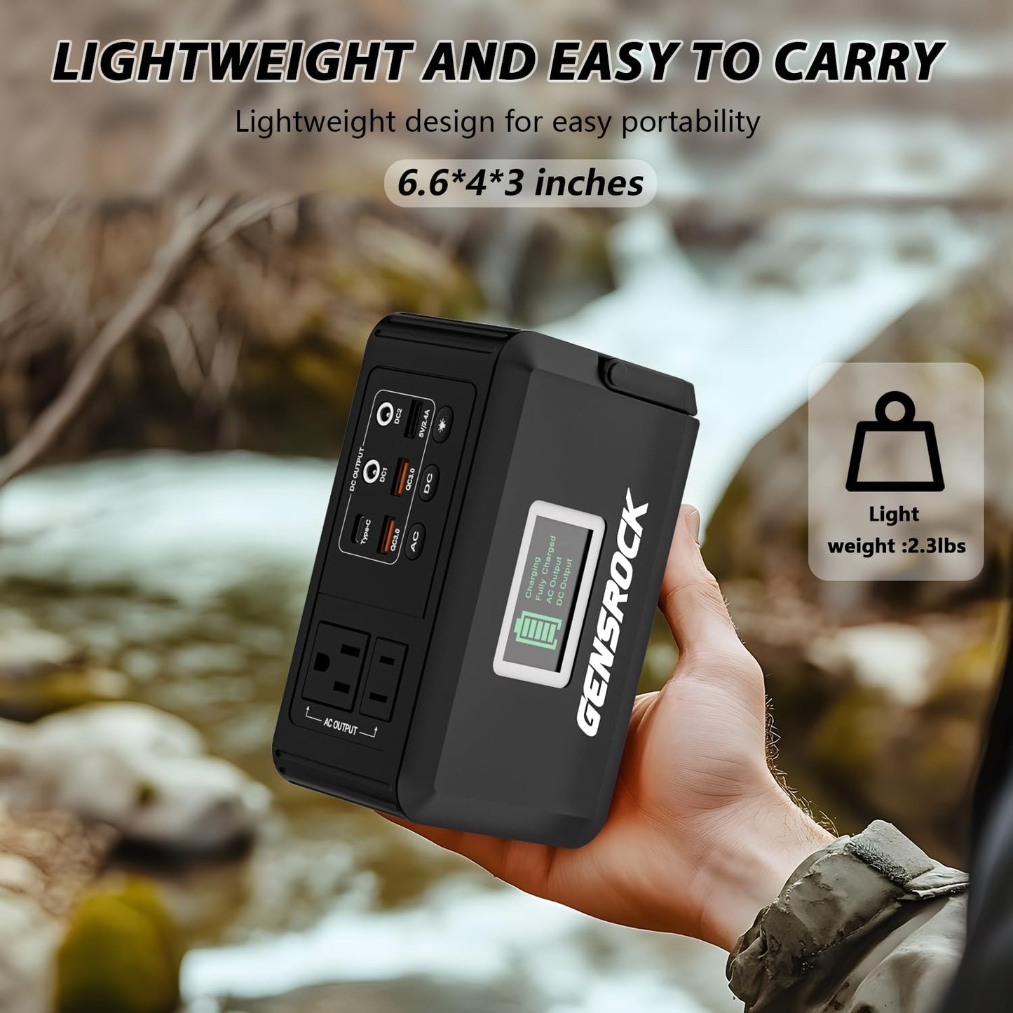 GENSROCK Portable Power Station, 110V/300W Pure Sine Wave Solar Generator, 222Wh Backup Lithium Battery With AC Outlet/QC 3.0/Type-C/LED Light for CPAP Family Emergency Outdoor Camping RV Travel.