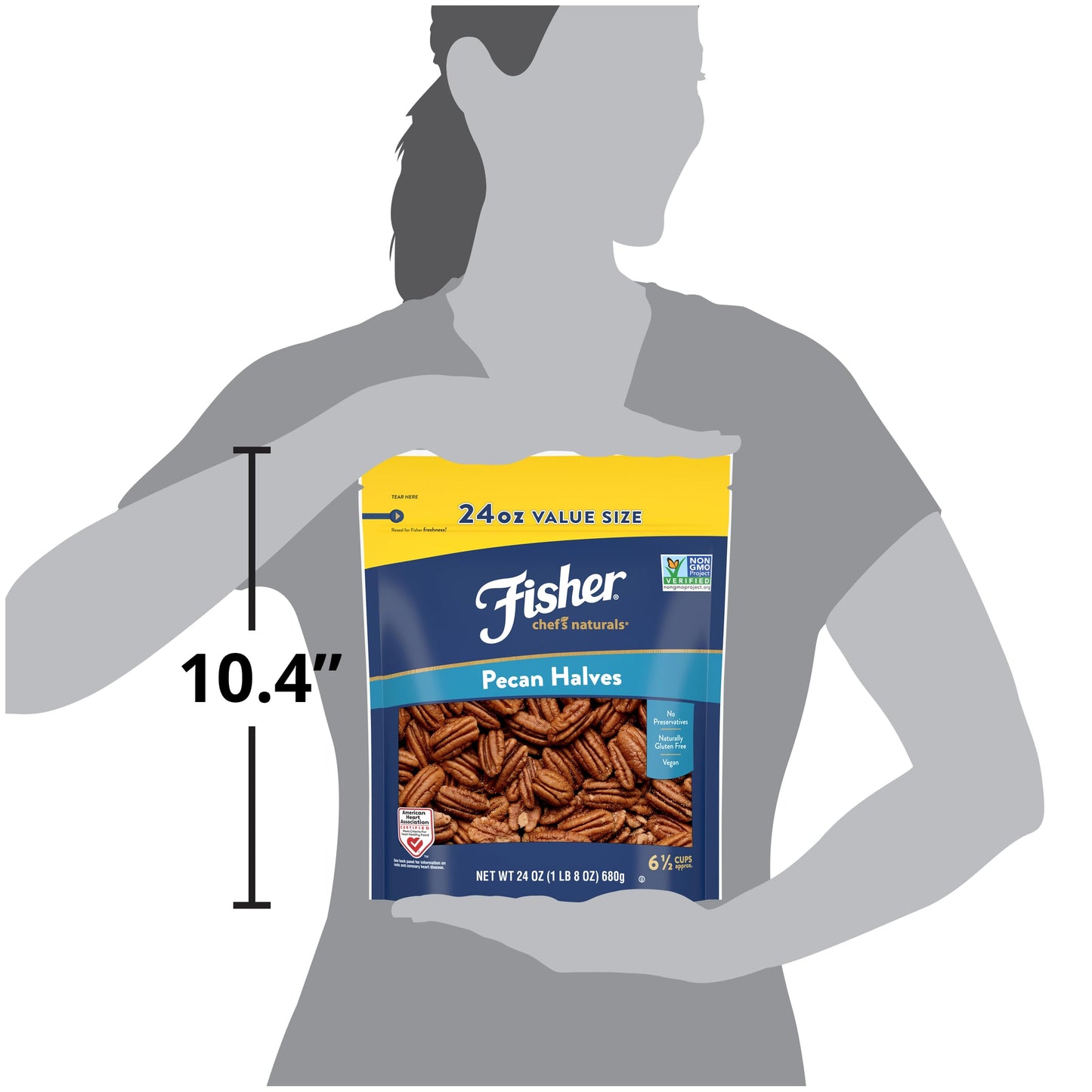 Fisher Chef's Naturals Pecan Halves 24 oz Resealable Bag, Unsalted Raw Nuts for Cooking, Baking & Snacking, Healthy Snacks for Adults, Vegan Protein, Keto Snack, Gluten Free Raw Pecans Halves