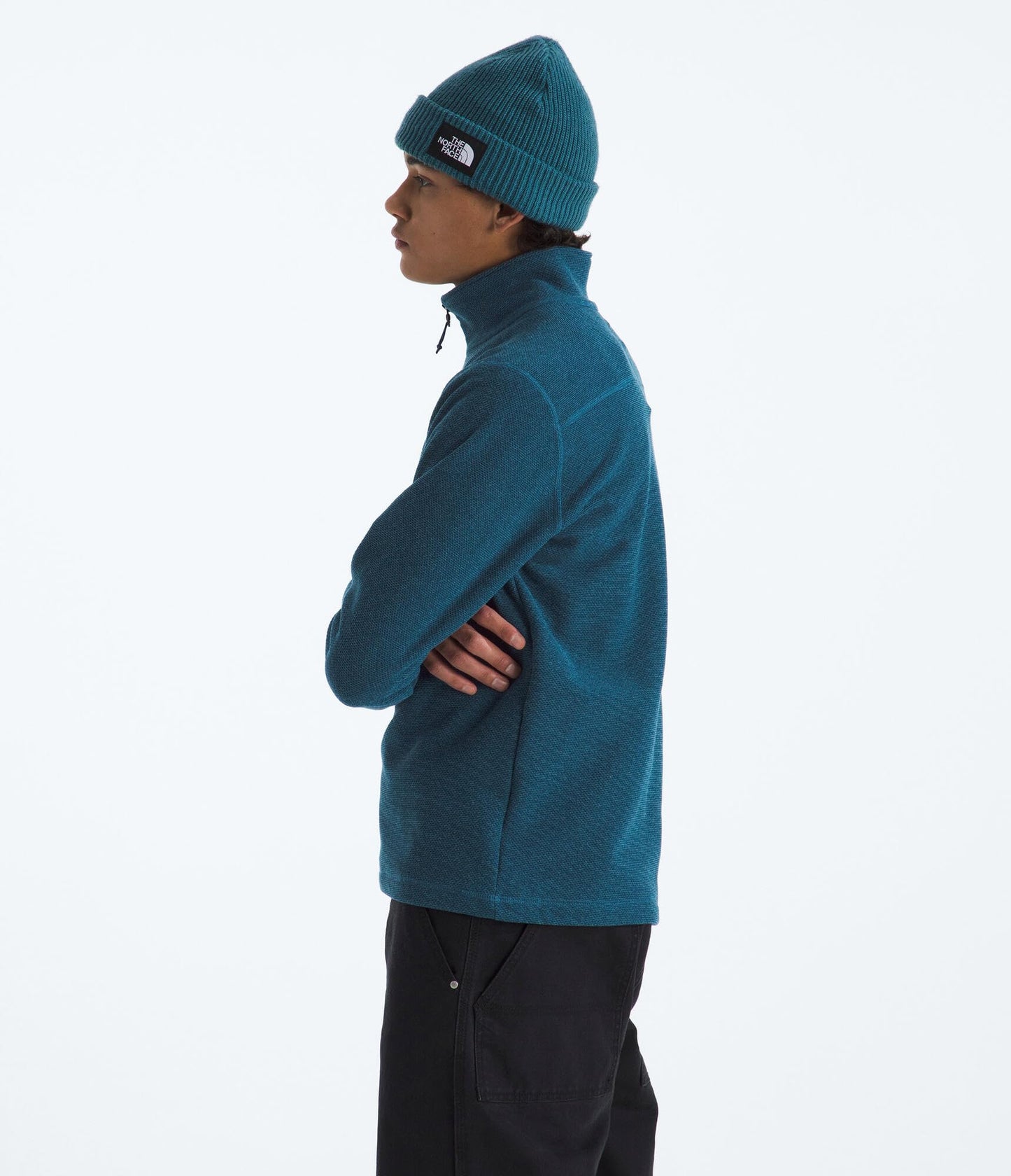 THE NORTH FACE Men's Textured Cap Rock 1/4 Zip Pullover | Fleece Jacket, Fold Over Collar & Embroidered Logo