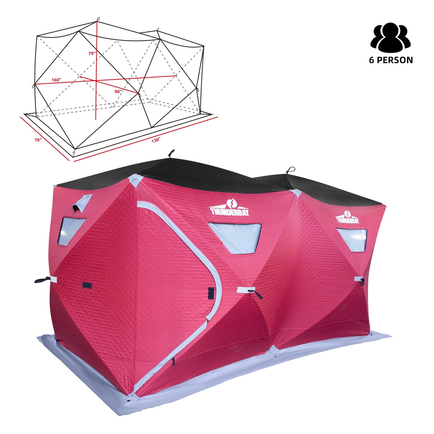 THUNDERBAY Ice Cube Series Pop-Up Hub-Style Ice Fishing Shelter, 68-112 Square Feet of Fishable Area, Portable 6-8 Person Ice Shanty