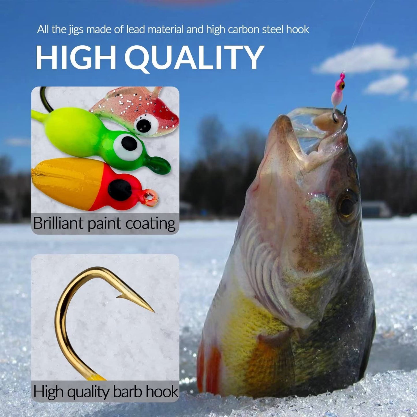 THKFISH Ice Fishing Jigs Kit Ice Fishing Lures for Walleye Perch Jigs Heads for Ice Fishing Tackle Panfish Crappie Jigs 50PCS/31PCS