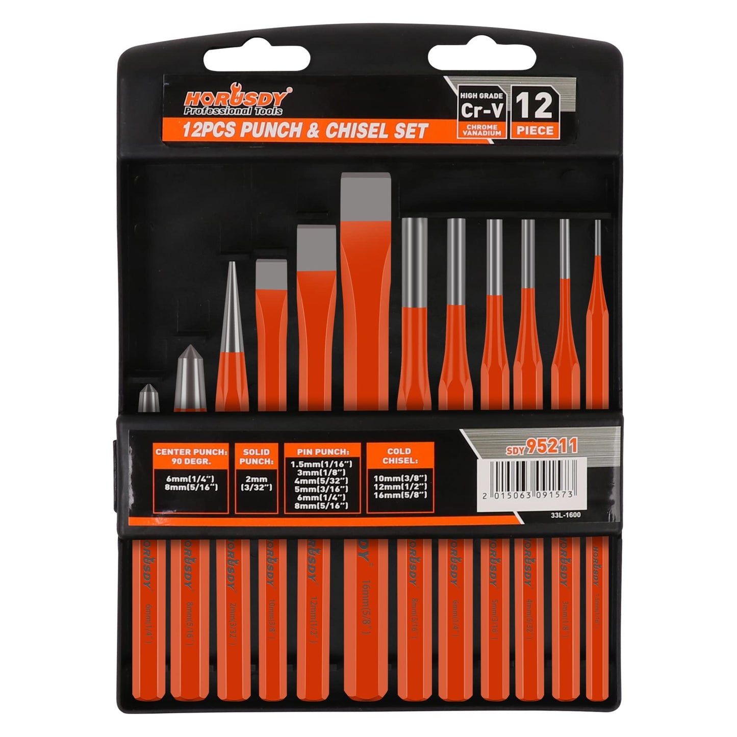 HORUSDY 16-Piece Punch and Chisel Set, Including Taper Punch, Cold Chisels, Pin Punch, Center Punch