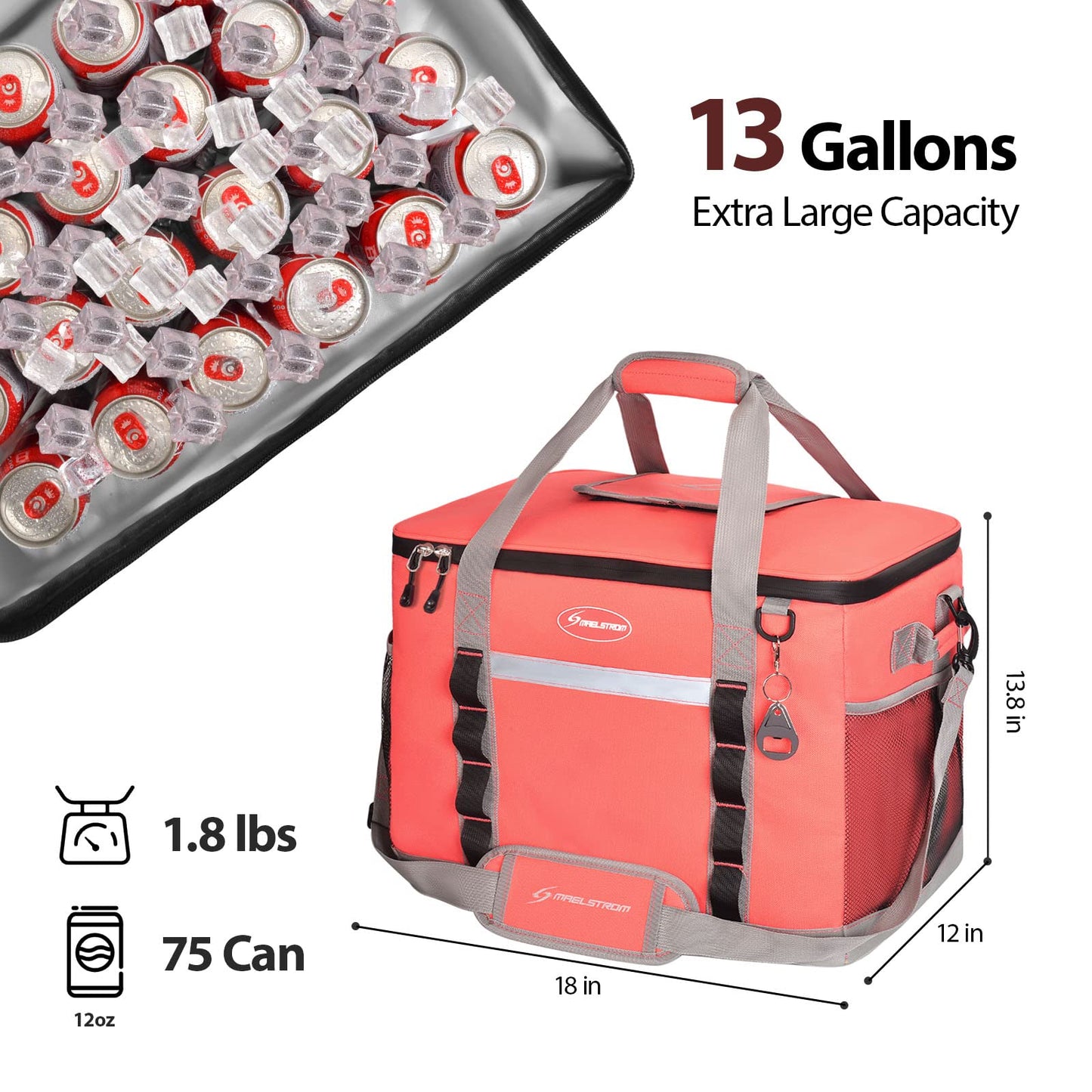Maelstrom Soft Cooler Bag,Collapsible Soft Sided Cooler,24/30/60/75 Cans Beach Cooler,Ice Chest,Large Leakproof Camping Cooler,Portable Travel Cooler for Grocery Shopping,Camping,Road Trips