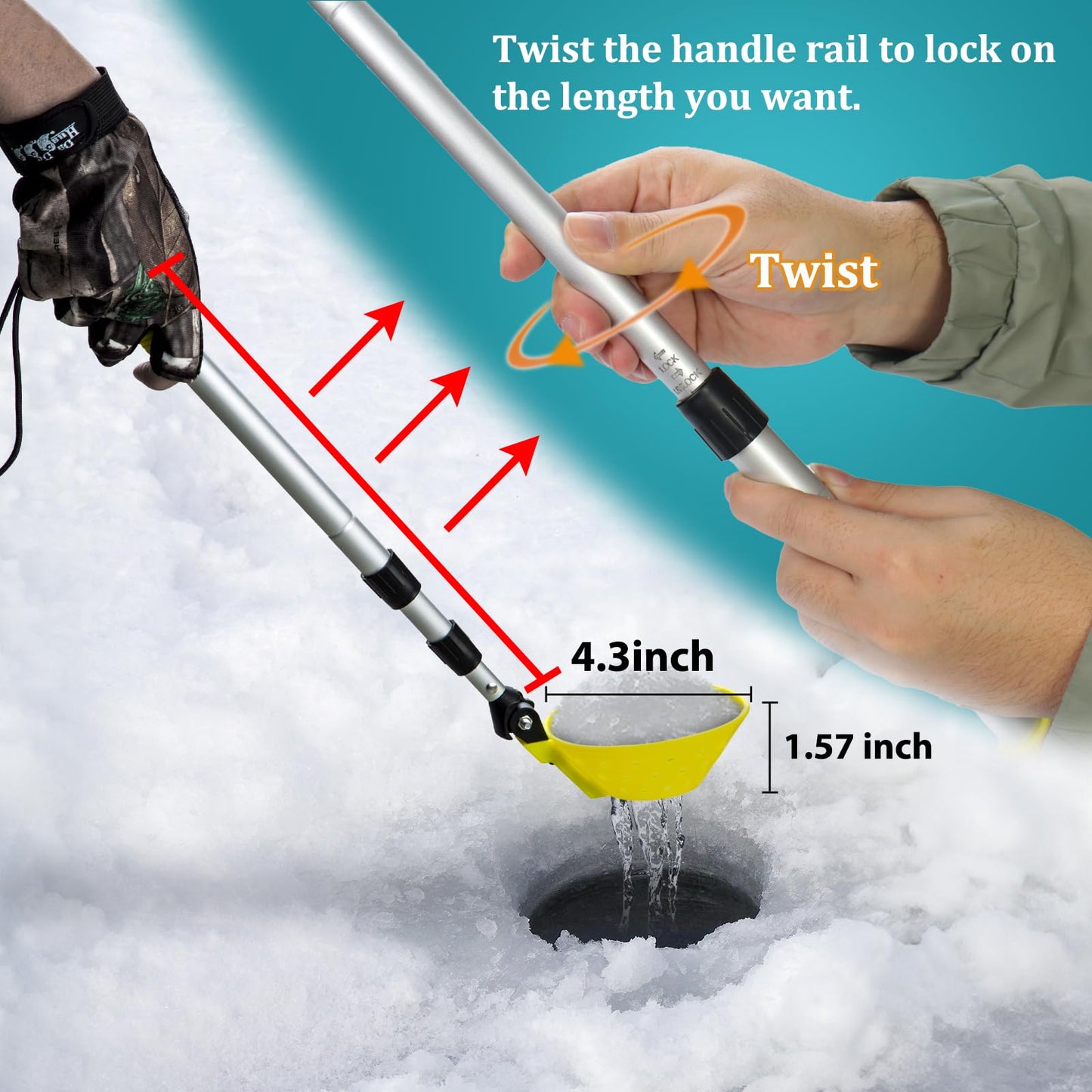 Retractable Ice Fishing Scoop Skimmer, Ice Fishing Accessories, Long Length, And Larger Spoon, No More Bending Over To Scoop Out Ice While Ice Fishing, Ice Fishing Gear