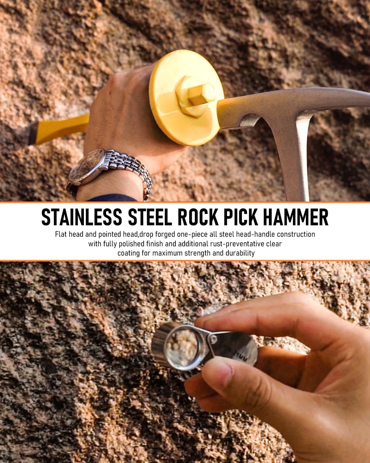 INCLY 7 Pcs Geology Rock Pick Equipment Kit, 3lb Sledge &32 oz Rock Hammer with 2PCS 12" Mason Concrete Chisel.Safety Glasses, Jewelers loupe, Tool Set for Hounding, GoldMining, Stone Breaking