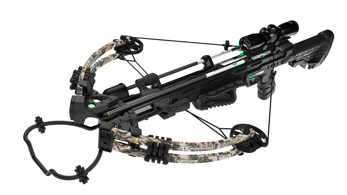 CenterPoint Archery Sniper Elite 385 Crossbow Package C0004 With 4x32mm Scope, Quiver And Arrows, Black/Camo