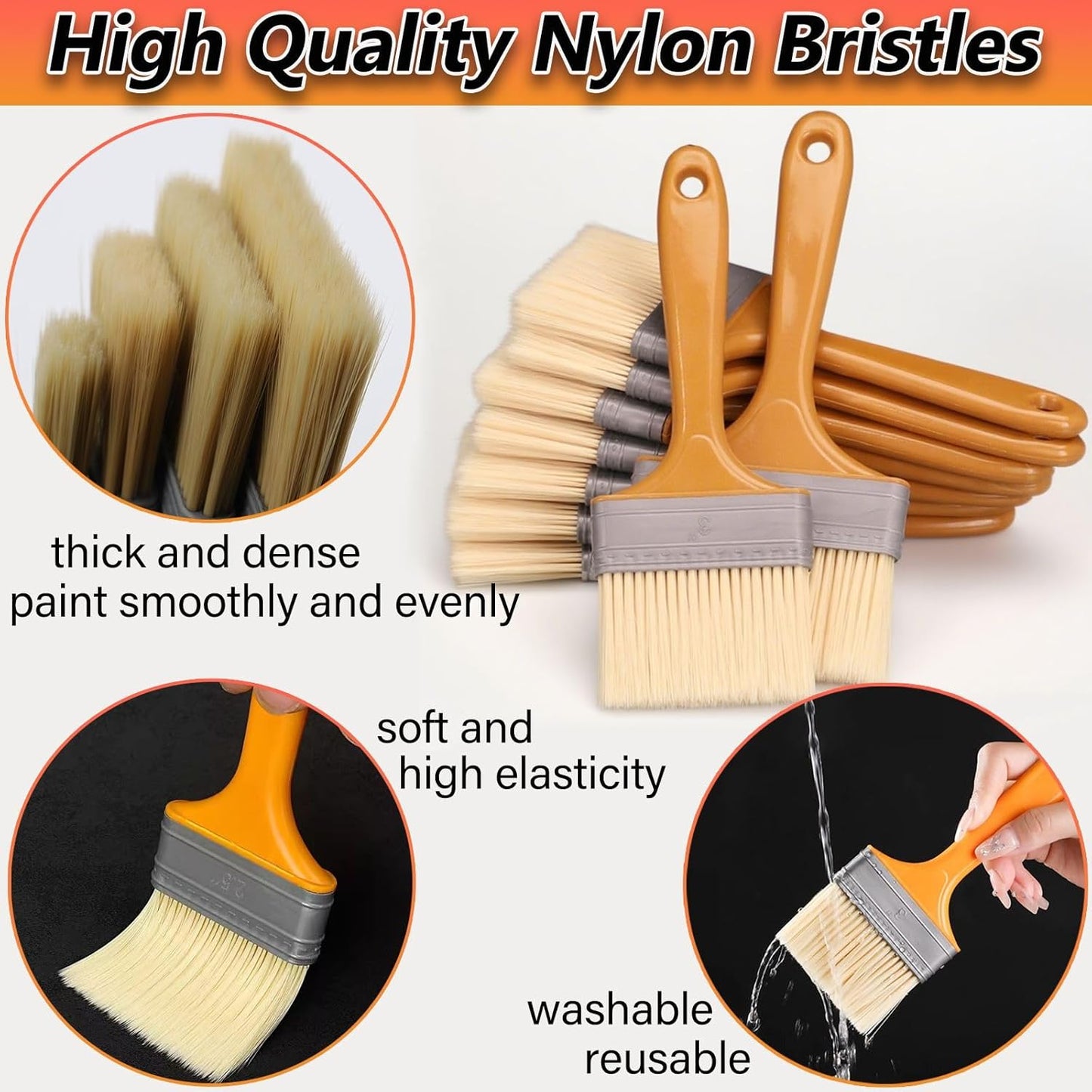 9Pack Chip Paint Brushes Soft Bristles Wall Painting Brush Varnish Wood Stain Brush Set for Furniture Fence Flat Brushes for Painting Oil Acrylic 1 1.5 2 2.5 3 4 5 6 8 inch