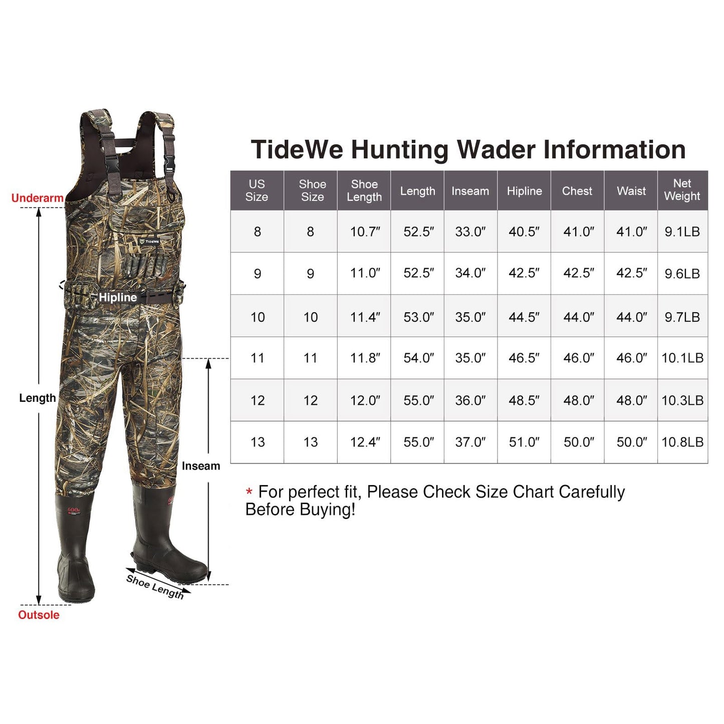 TIDEWE Hunting Waders with Boot Hanger & 600G Insulation, Waterproof Cleated Neoprene Bootfoot Fishing Chest Waders