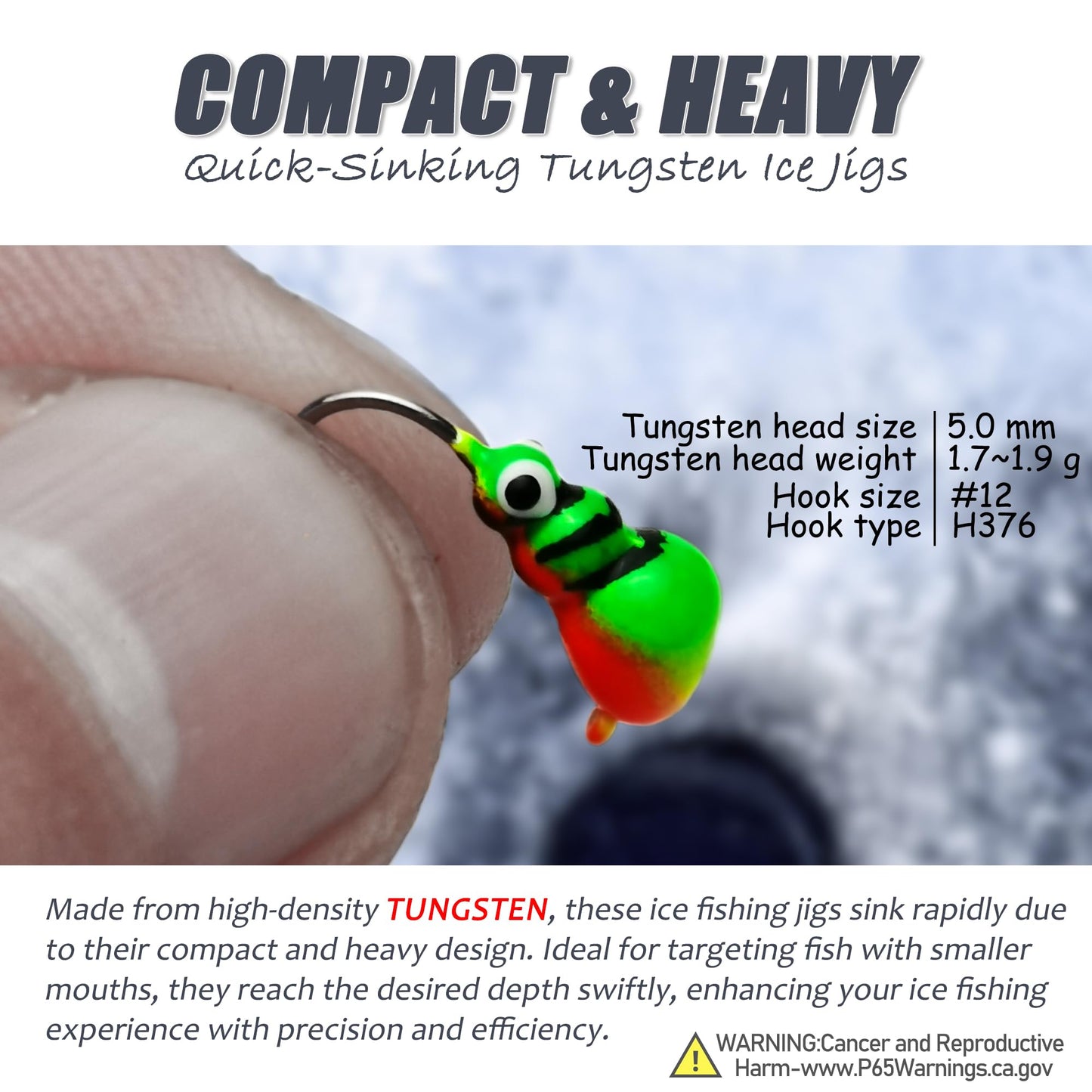 45Pcs Tungsten Ice Fishing Jigs Lures Kit, Micro Glow Tungsten Winter Jig Heads Hooks for Walleye Crappie Panfish Trout, Ice Fishing Gear Equipment Tackle Accessories