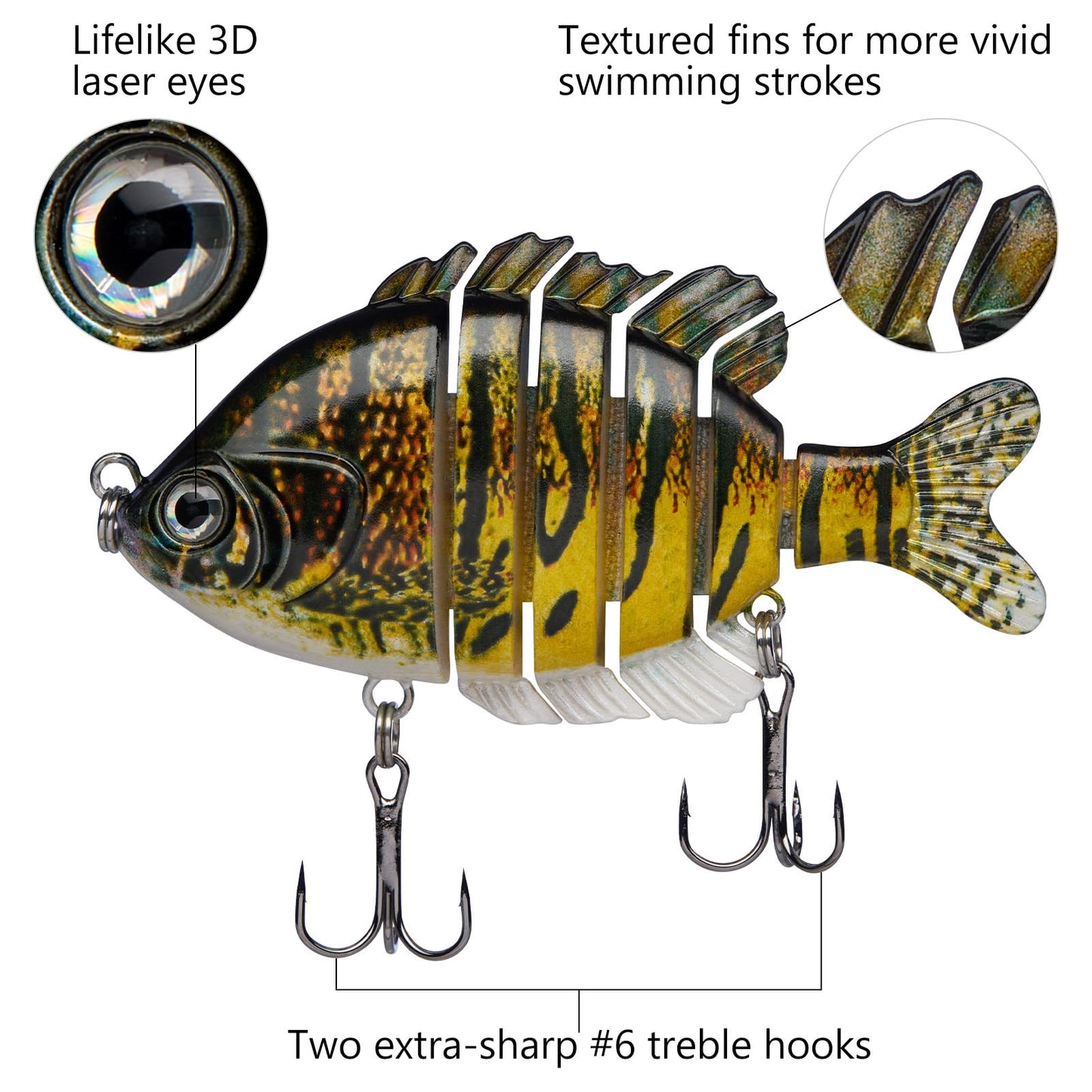 BASSDASH SwimPanfish Multi Jointed Panfish Bluegill Swimbaits Hard Topwater Bass Lures Fishing Lure Crank Saltwater 3.5in/0.85oz