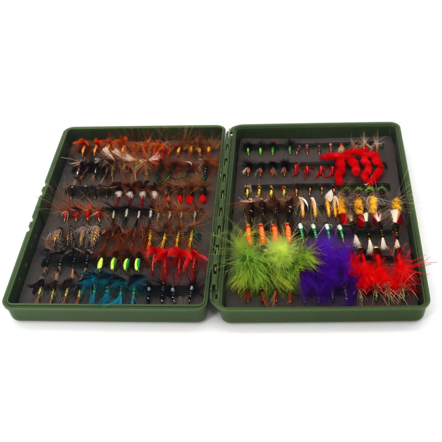 Fly Fishing Flies Assortment Kit Dry Wet Nyphms Tenkara Popper Streamer Woolly Bugger for Trout Bass Salmon Steelhead with Fly Box