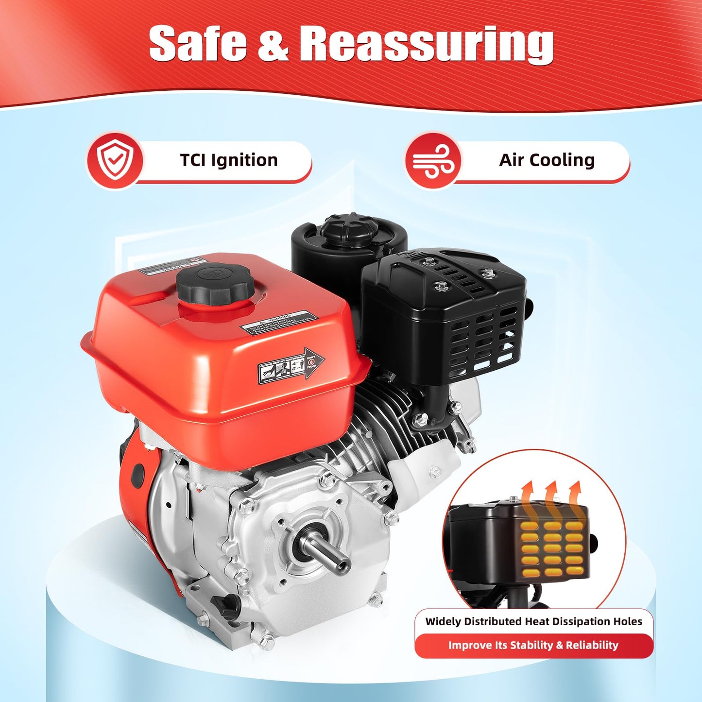 Outboard Motor, Heavy Duty Fishing Boat Engine Manual Start Kayak Motor w/Air-cooling & TCI Ignition System for yachts, kayaks, Wooden Boats, Foam Boats, Rubber Boats, etc. (196CC 7.5HP 4Stroke)