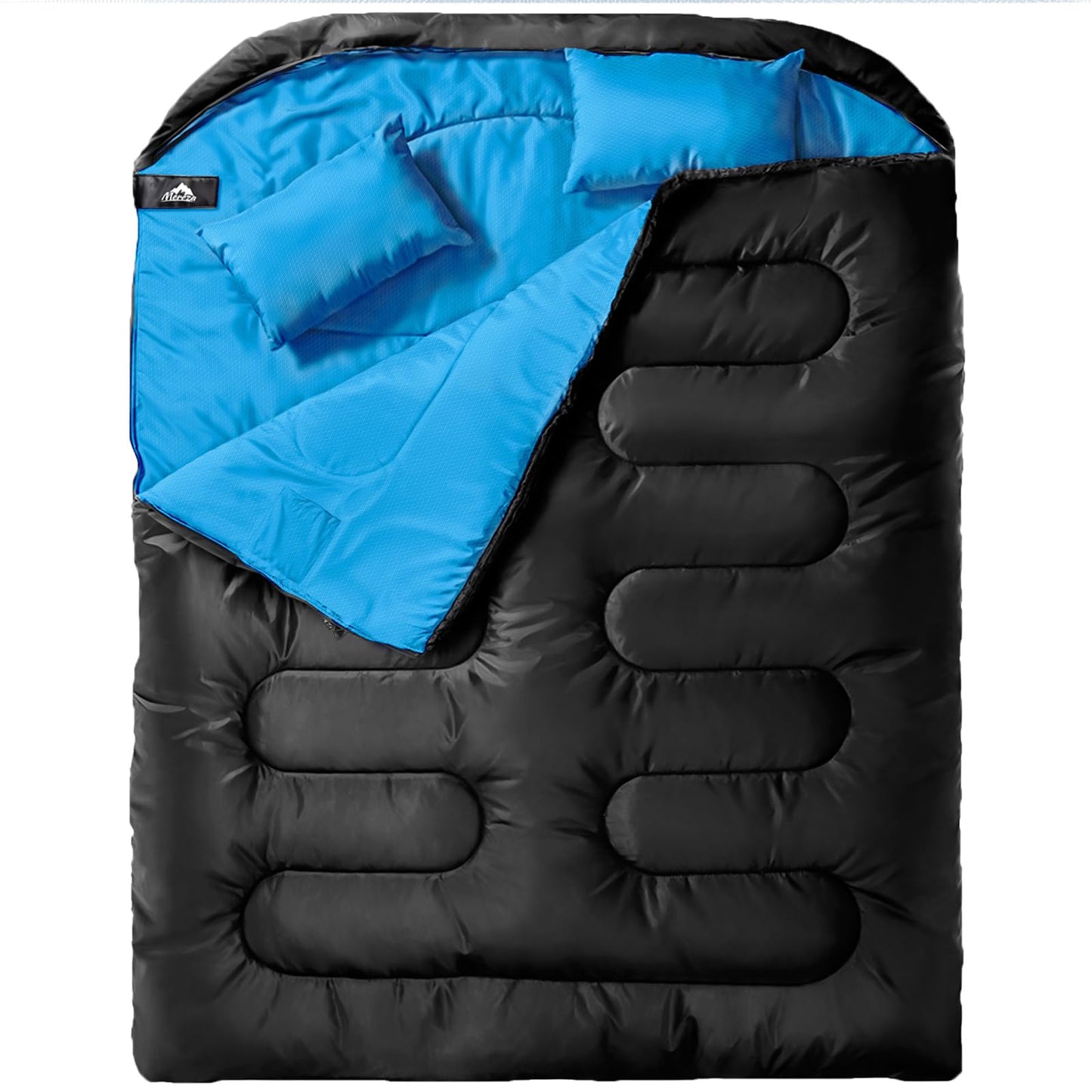 MEREZA Double Sleeping Bag for Adults Mens with Pillow, XL Queen Size Two Person Sleeping Bag for All Season Camping Hiking Backpacking 2 Person Sleeping Bags for Cold Weather & Warm
