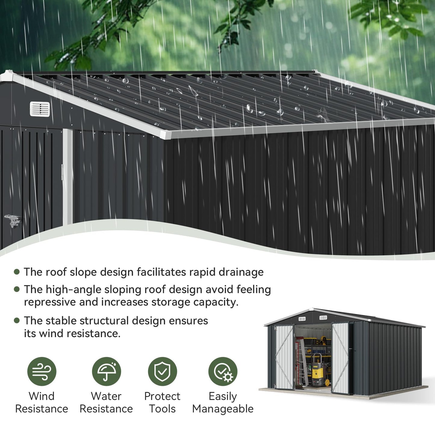 Aoxun 12x10 FT Shed Metal Outdoor Waterproof Storage Shed Steel Utility Garden Tool Shed with Door & Lock Outdoor Storage for Garden Patio Lawn Poolside, Brown