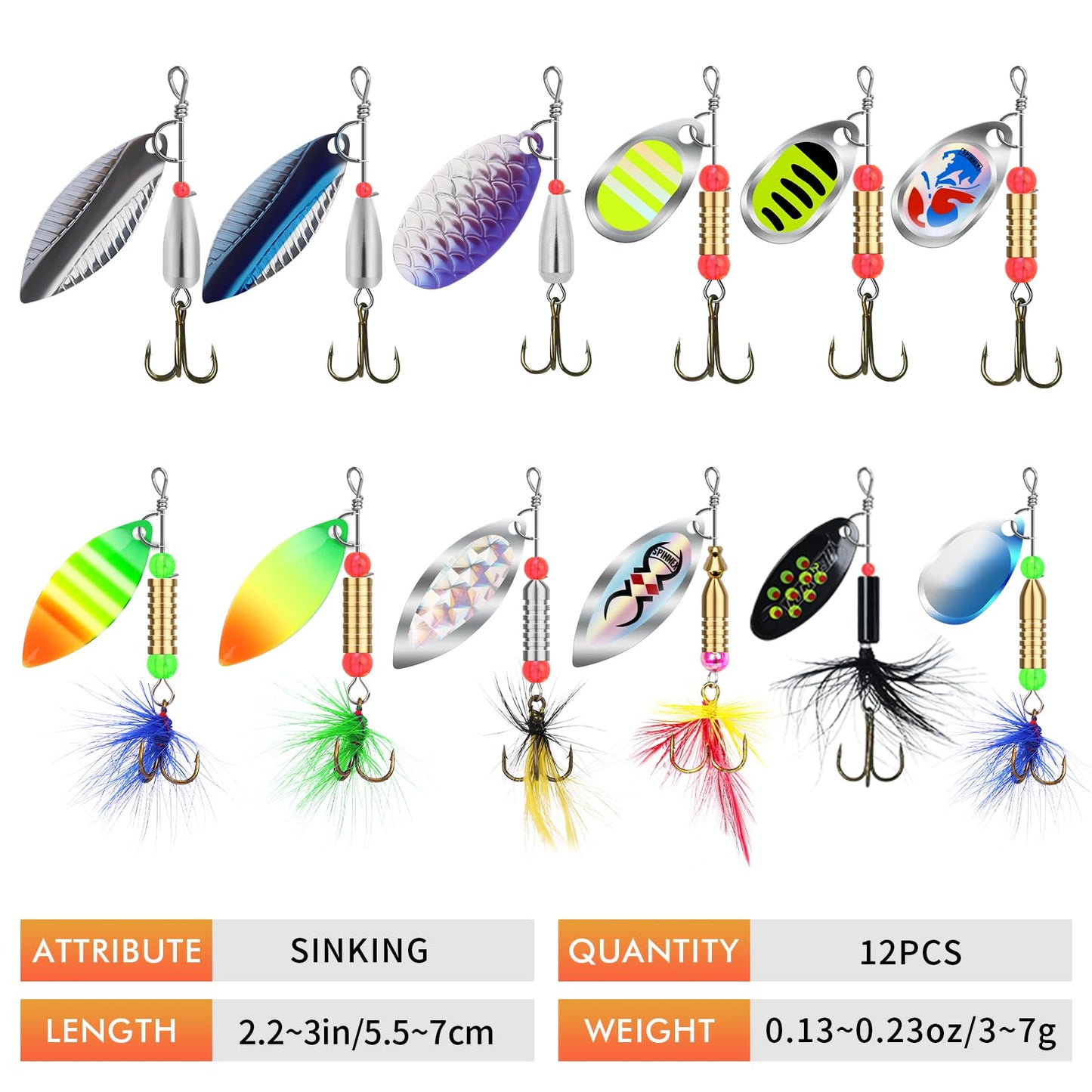 TRUSCEND Swimming or Jigging Fishing Spinners with Two-Way Spinning Spoons System, Rooster Tail Fishing Lures with Flash Copper Body & Blade, Freshwater and Saltwater Blade Bait for Bass Walleye Trout