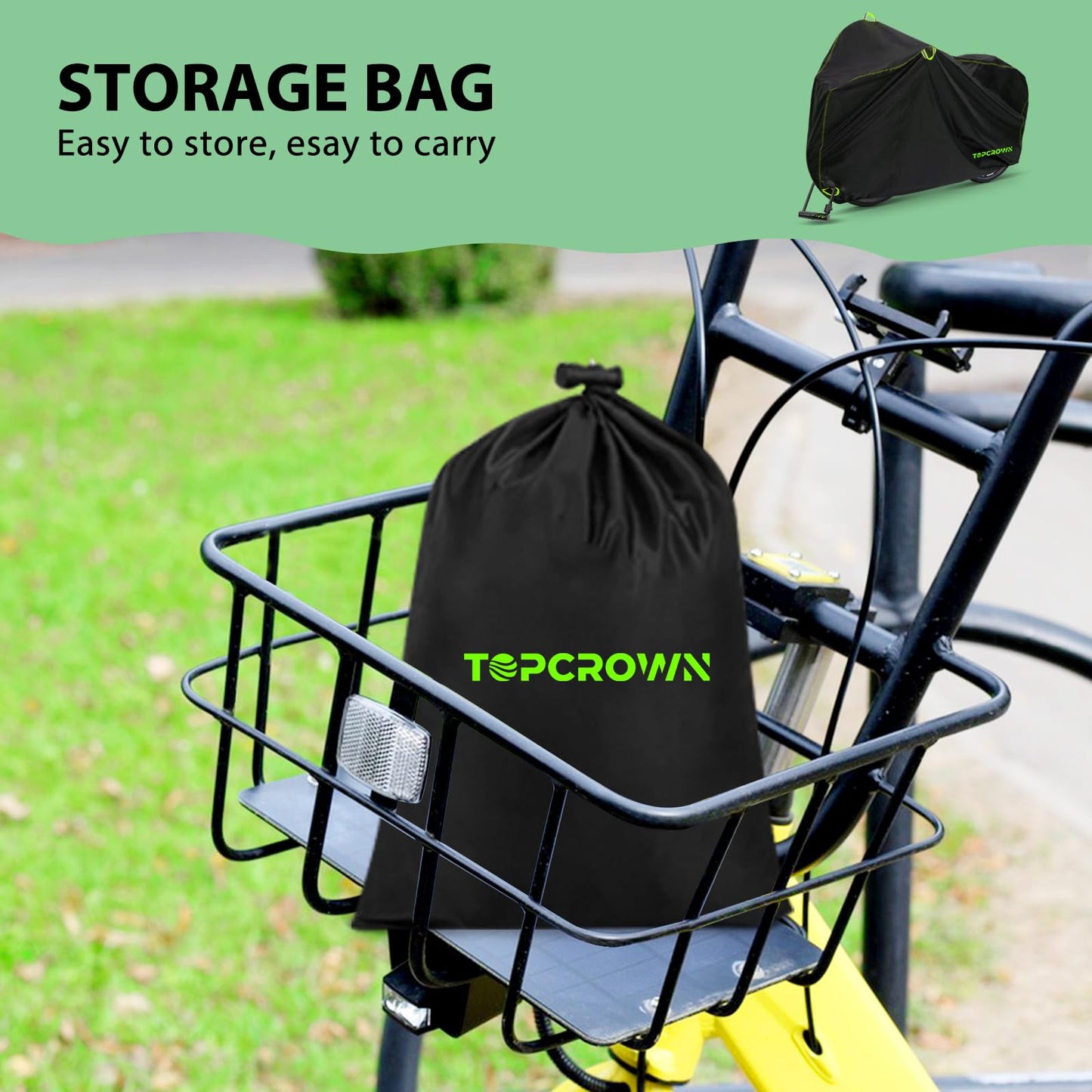 Topcrown Bike Cover Waterproof Outdoor Storage for 1/2/3 Bikes, Bicycle Cover Rain Sun UV Dust Wind Proof with Storage Bag for Mountain Road Bike/Ebike (210D Black+Green, XL Size for 1 bike)