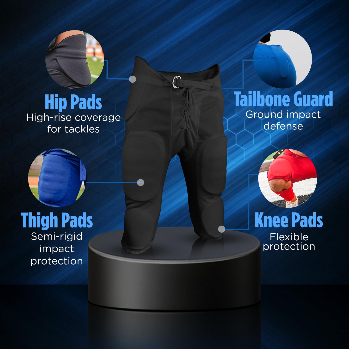 Sports Unlimited Double Knit Integrated Youth Football Pants with Pads - Youth Football Practice Pants for Boys, White