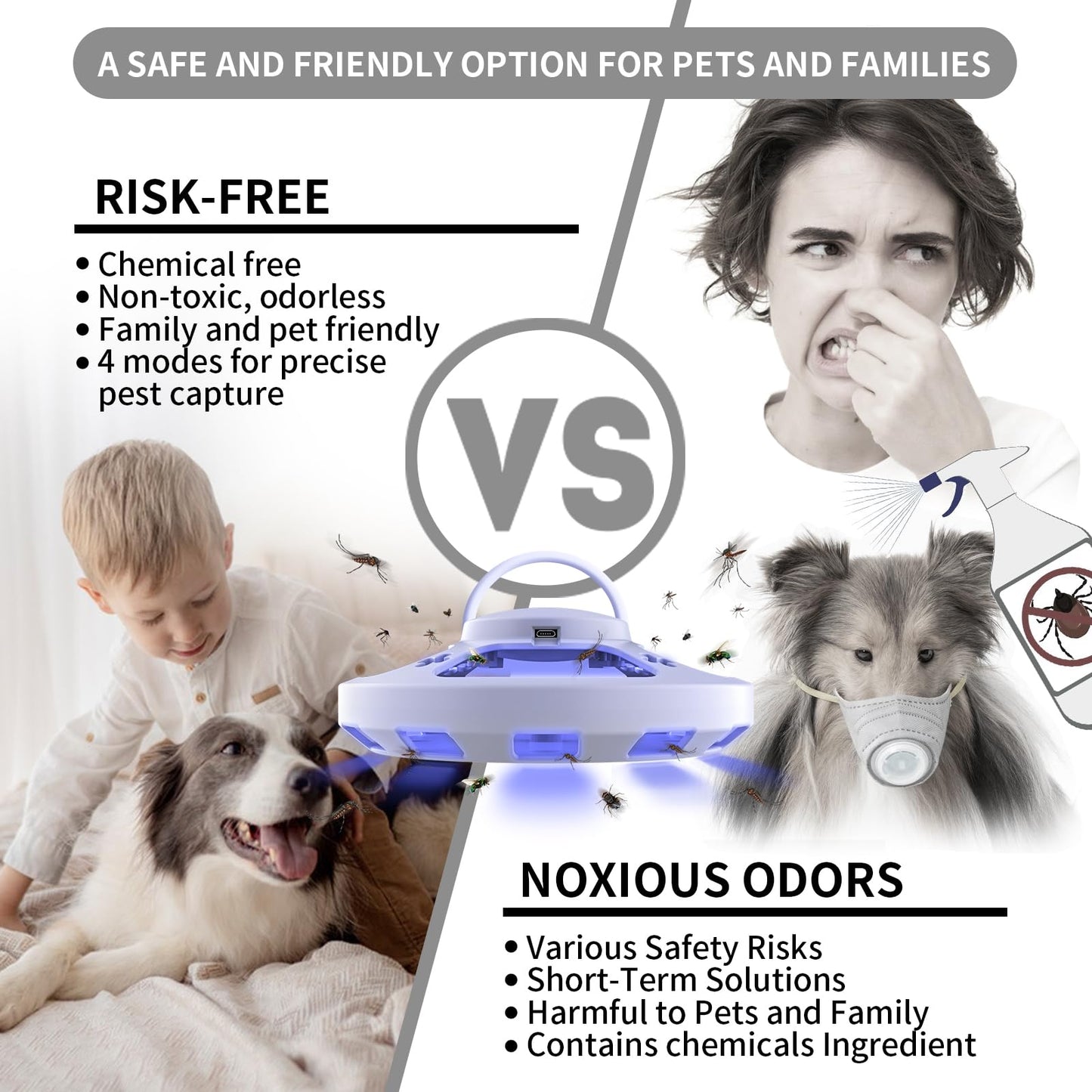2 Packs Flea Traps for Inside Your Home with 6 Sticky Pads, Flea Light Traps Kills Fleas in House, Hanging Flea Lamp with USB Cable Pest Control for Bugs Moths Gnats Indoor and Outdoor