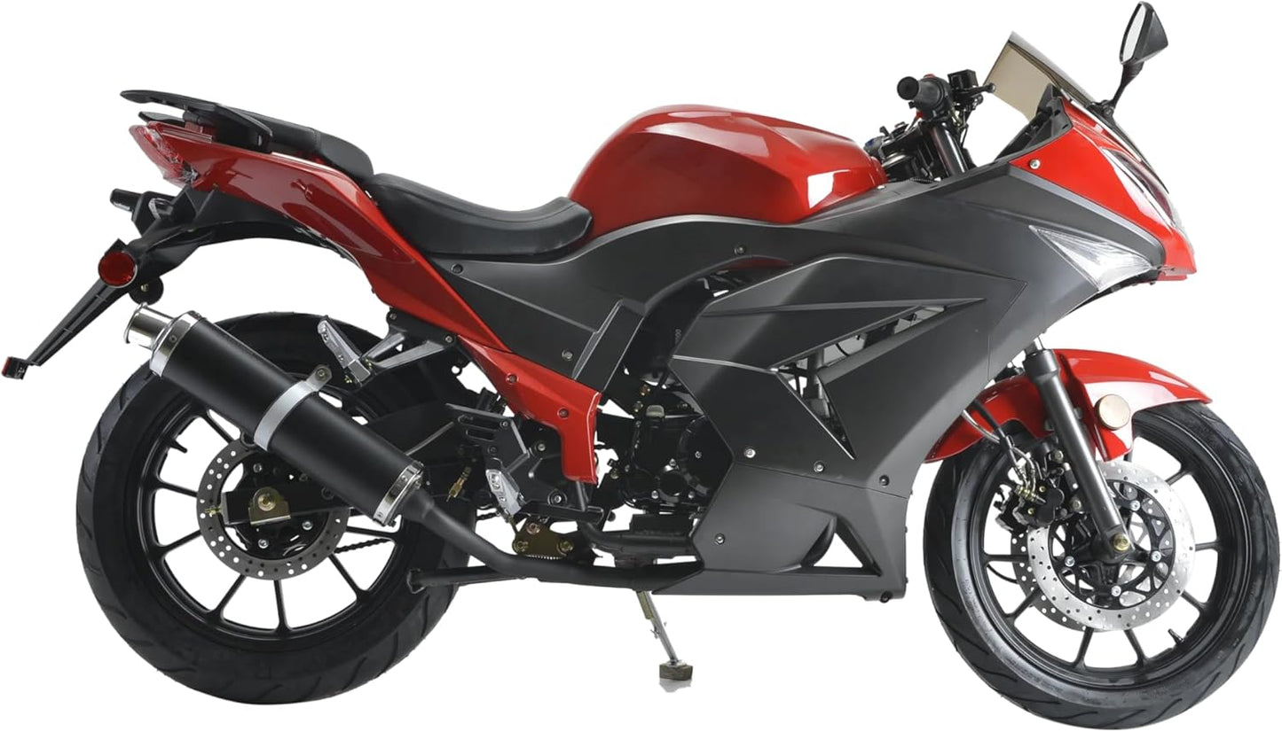 HHH 125cc Motorcycle with Manual Transmission Street Gas Bike for Adult Youth 125cc Scooter LED Lights and 17 inches Wheels (Red)