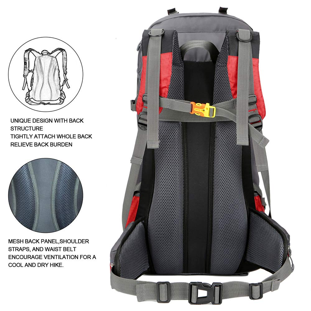Bseash 60L Waterproof Hiking Camping Backpack with Rain Cover, Large Outdoor Sport Travel Daypack Rucksack for Climbing