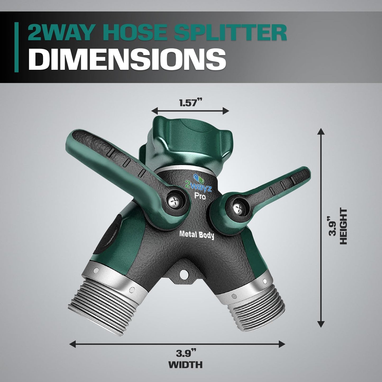 Hose Splitter 2 Way Heavy Duty - 2WAYZ Outdoor Faucet and Garden Hose Splitters - Durable Water Spigot Splitter Y Adapter - All-Metal Water Pipe Connector with Shut-Off Valve - 4" x 4" x 1.5"