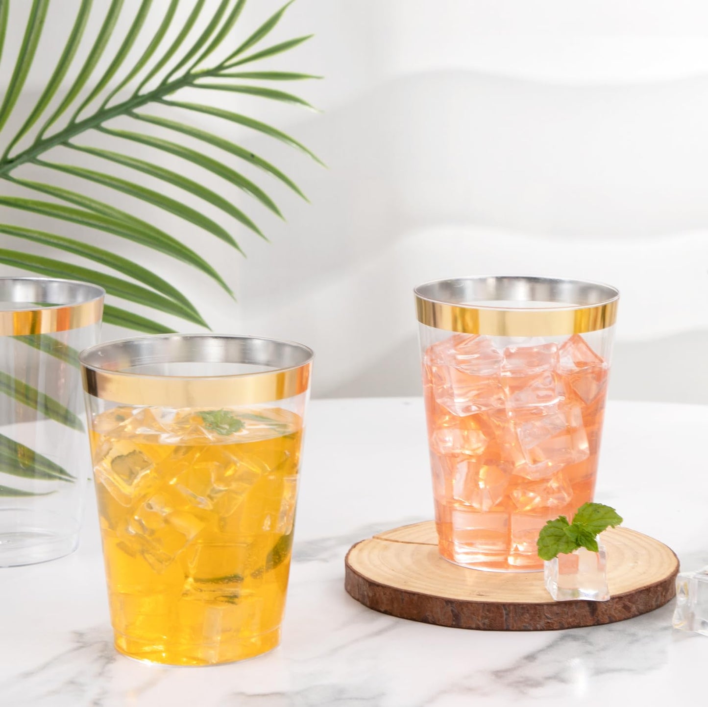 I00000 200 Pack Gold Plastic Cups, 9 Oz Elegant Clear Plastic Cups Gold Rimmed Disposable Wine Glasses Fancy Disposable Party Cups Wedding Cups Drinking Tumblers Plastic Cocktail Glasses with Gold Rim