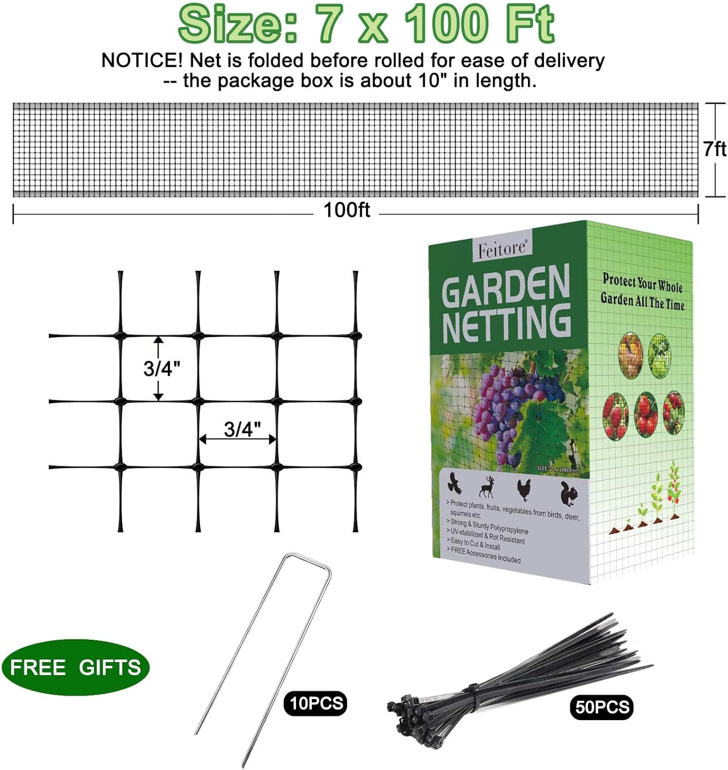Deer Fence Netting, 7 x 100 Feet Anti Bird Deer Protection Net Reusable Protective Garden Netting for Plants Fruit Trees Vegetables Against Birds and Other Animals