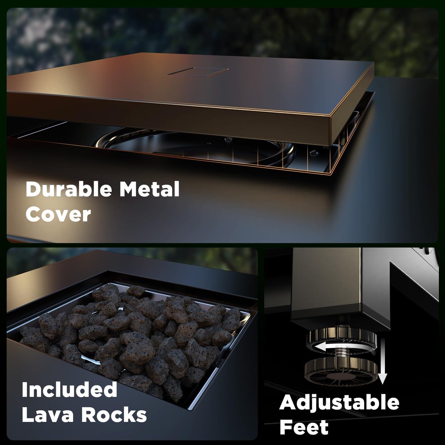 Ciays 28 Inch Propane Fire Pit CSA-Listed Outdoor Fire Pit Table, 50,000 BTU Steel Gas Fire Pits with Lid and Lava Rock, Add Warmth and Ambience to Parties On Patio Deck Garden,Black,CIFPT3-N1