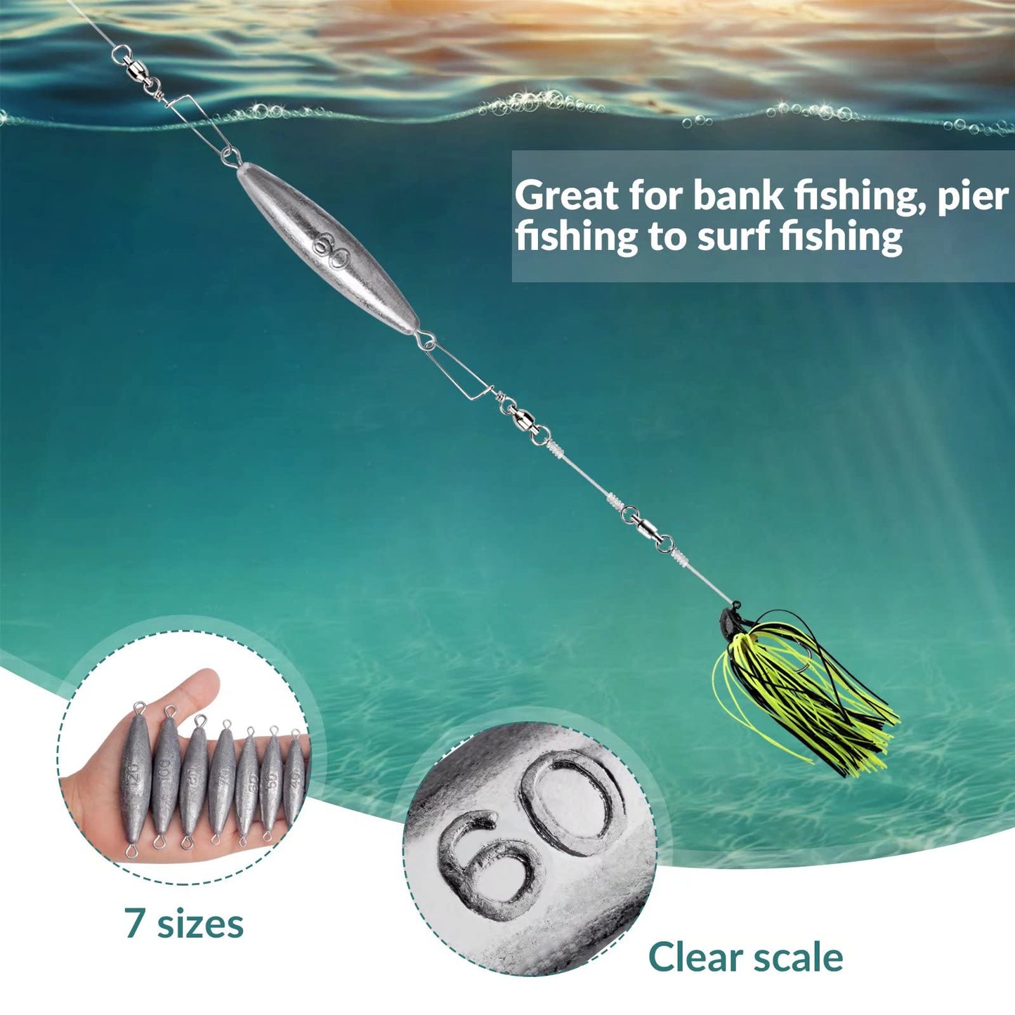 THKFISH Fishing Weights Kit - Inline, Trolling, Double Ring, Tor-pedo, Catfishing, Saltwater & Surf Fishing Weights - Coin, Disc & Pyramid Sinkers