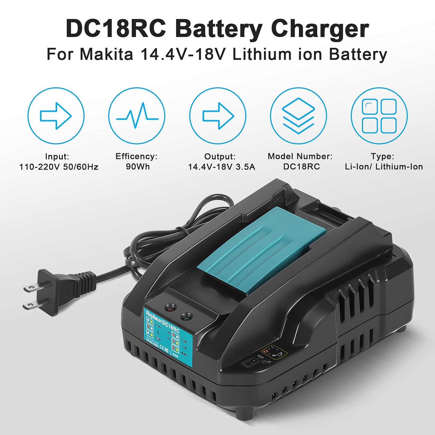 Upgraded 6.0Ah Replcement for Makita 18V Battery 2Pack with Charger Compatible with Makita 18 Volt Power Tools Black