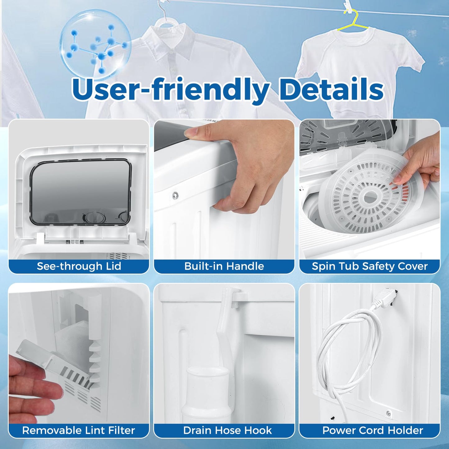 COSTWAY Portable Washing Machine, Twin Tub 20 Lbs Capacity, Compact Laundry Washer(12 Lbs) and Spinner(8 Lbs), Durable Design, Timer Control, Perfect for RV, Apartments and Dorms, Grey+White