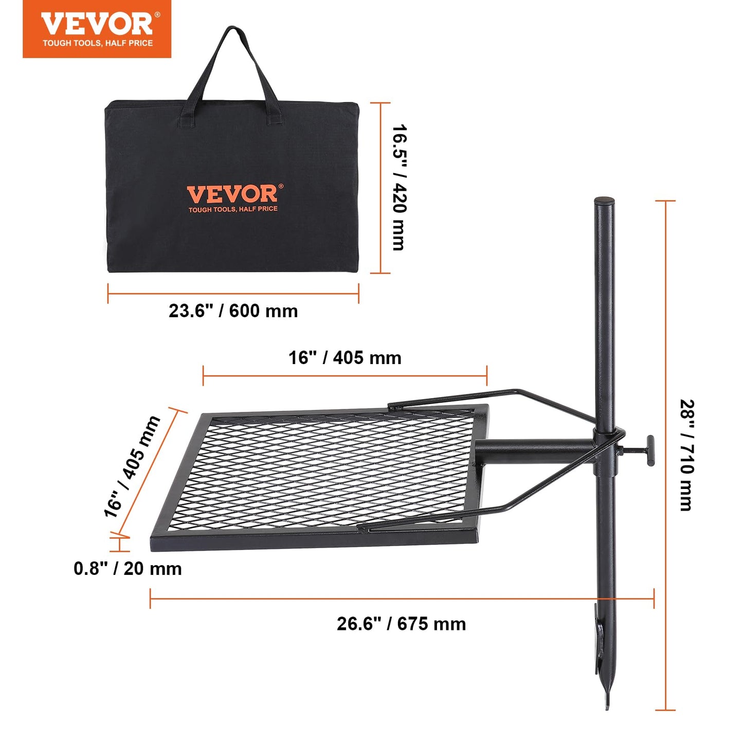 VEVOR Folding Campfire Grill, Heavy Duty Steel Mesh Grate, 22.4" Portable Camping Grates Over Fire Pit, Camp Fire Cooking Equipment with Legs Carrying Bag, Grilling Rack for Outdoor Open Flame Cooking