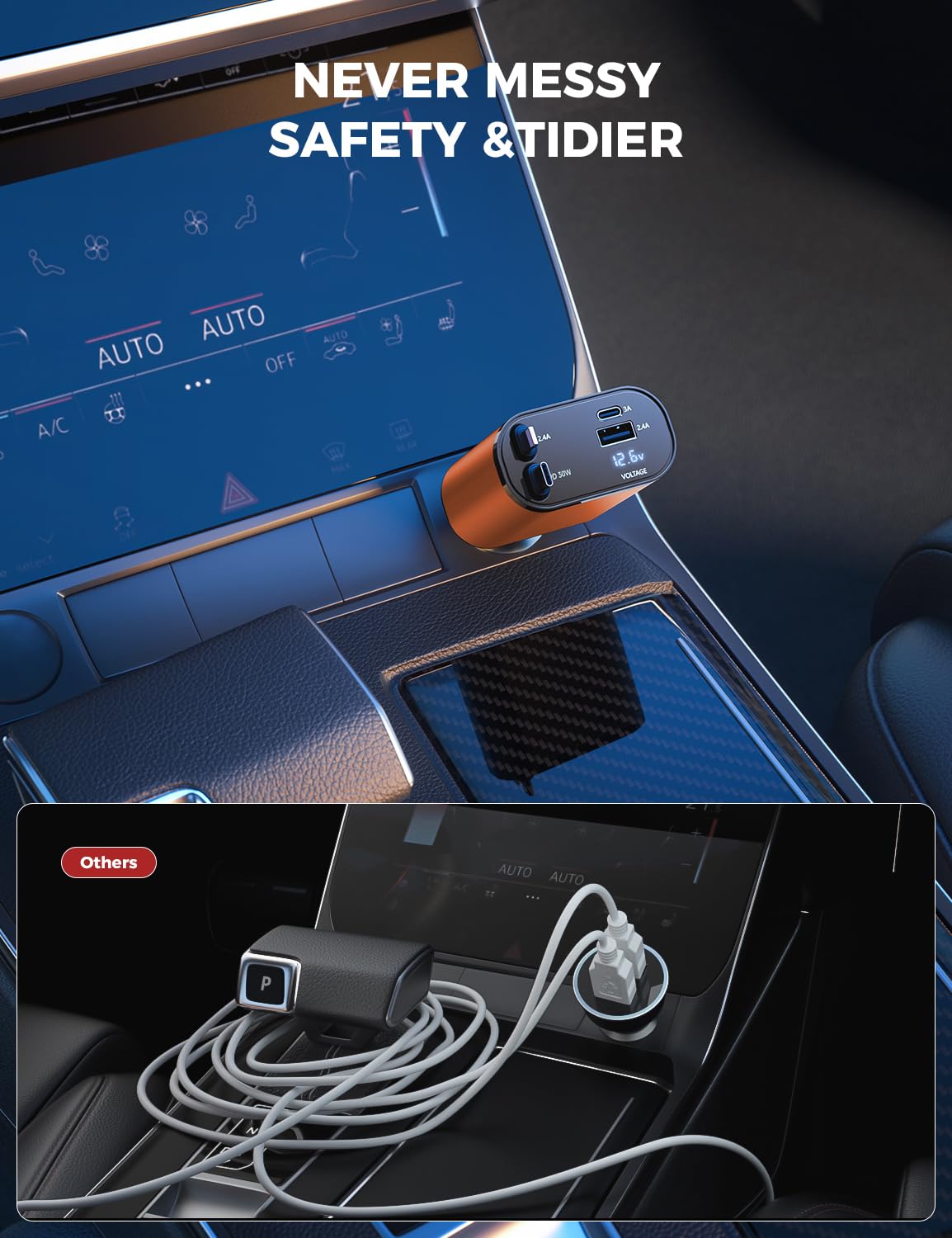 【Upgraded】 SUPERONE Retractable Car Charger 4 in 1, Fast Car Phone Charger with Cord 2.6ft, USB C and Apple Car Adapter, Compatible with iPhone 16 15/15 Pro Max/14/13/12/11, Galaxy, Pixel