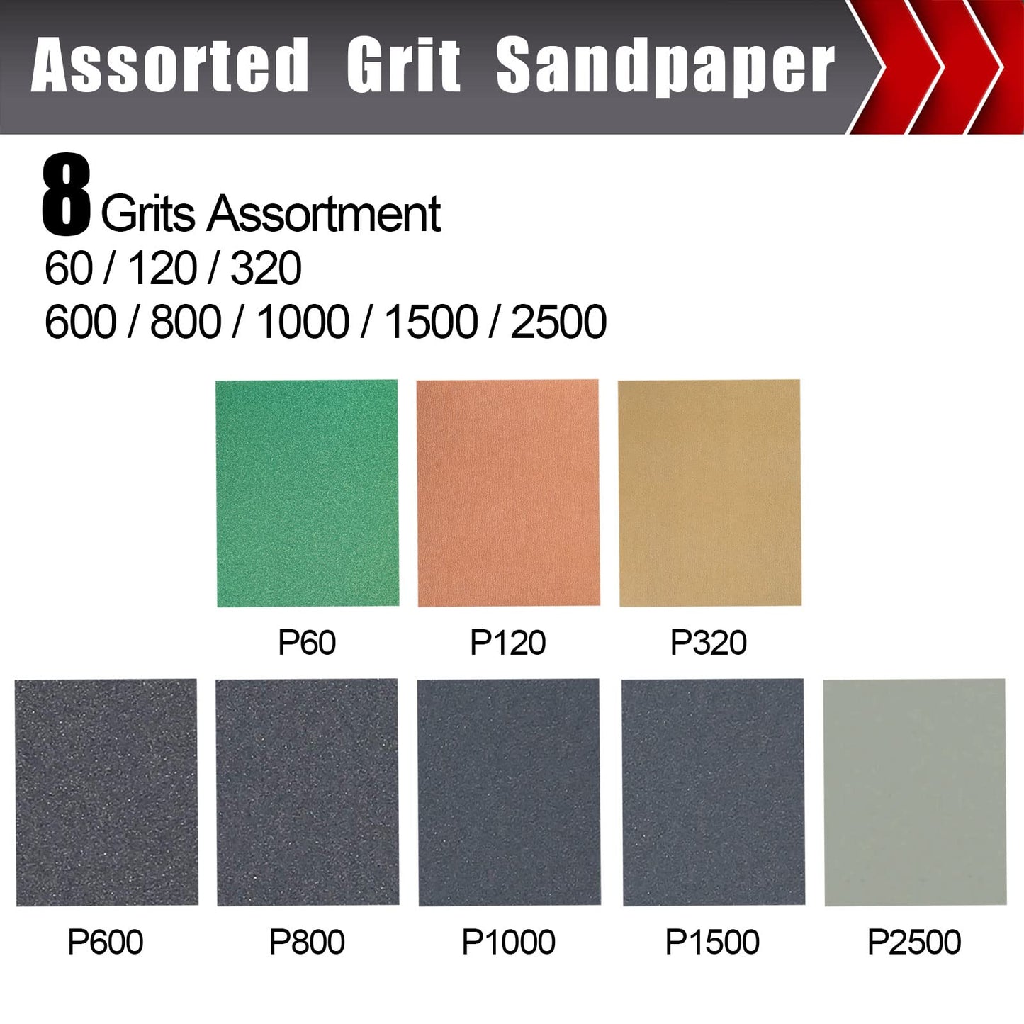 24 Pcs Sandpaper, Wet & Dry Sandpaper Assortment 60/120/320/600/800/1000/1500/2500 Grit Sand Paper for Wood Metal Automotive Drywall Plastic 9 × 11 inch Sandpaper Sheets