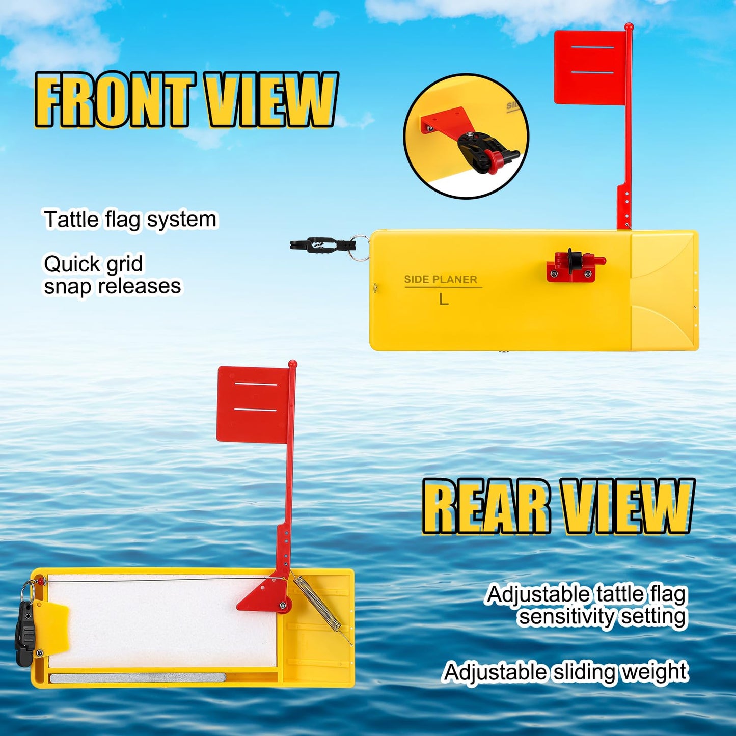 2 Pack Planer Boards for Fishing Trolling 8 x 3 Inches Off Shore Crappie Planer Boards Kits with Flag Fishing Accessory for Inshore Offshore Trolling Dragging