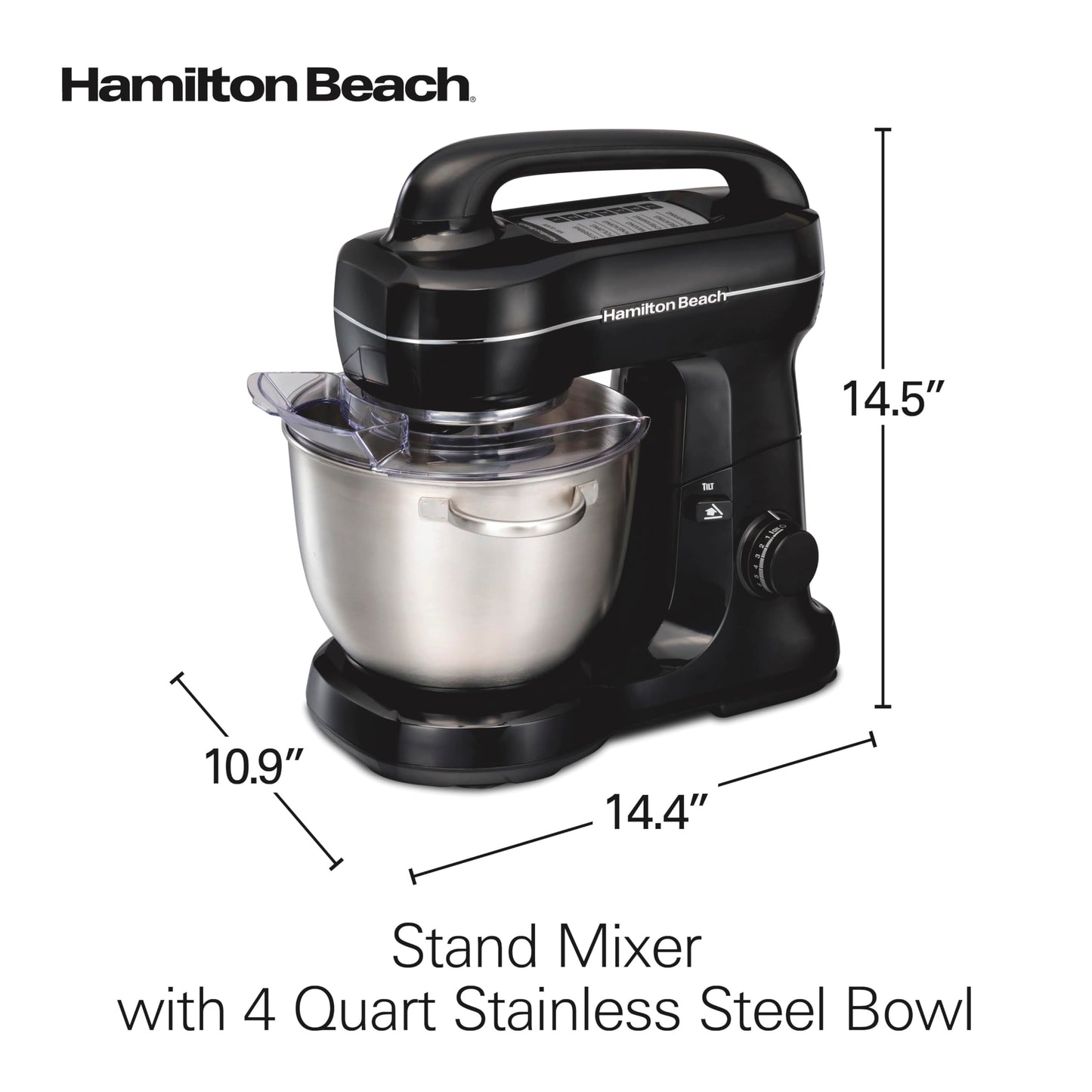 Hamilton Beach Electric Stand Mixer, 4 Quarts, Dough Hook, Flat Beater Attachments, Splash Guard, 7 Speeds with Whisk, Easy-Carry Top Handle, Blue