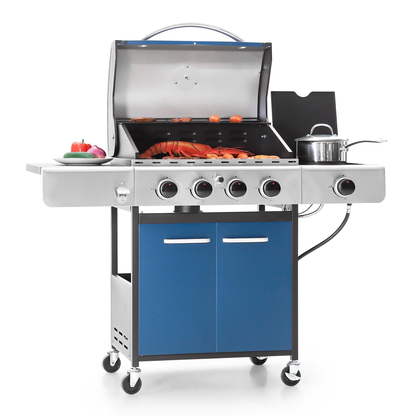 Captiva Designs 4-Burner Propane Gas BBQ Grill with Side Burner & Porcelain-Enameled Cast Iron Grates, 42,000 BTU Output Stainless Steel Grill for Outdoor Cooking Kitchen and Patio Backyard Barbecue
