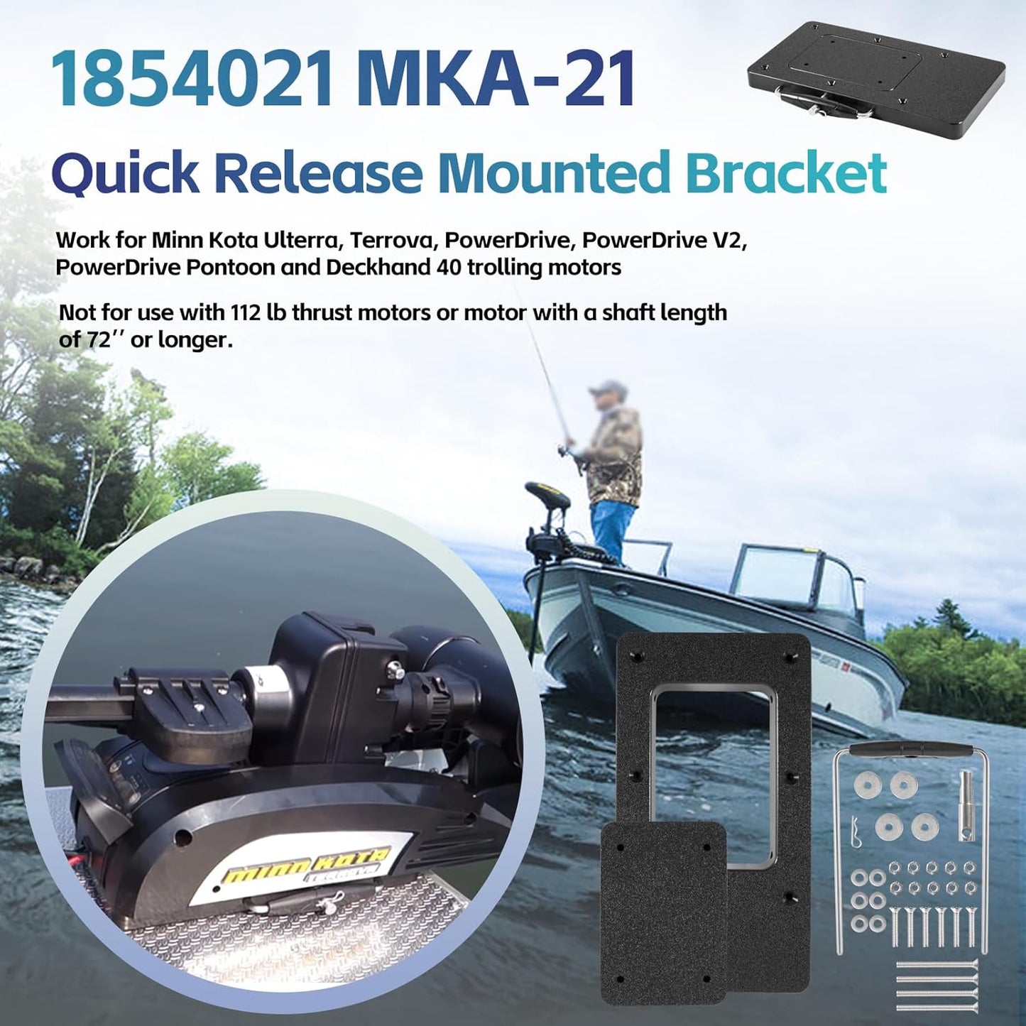 For Minn Kota 1854021 Quick Release Bracket MKA-21 fits Ulterra, Terrova, Deckhand 40, PowerDrive, PowerDrive V2 /Pontoon Trolling Motors, For Minn Kota Trolling Motor Mounting Bracket