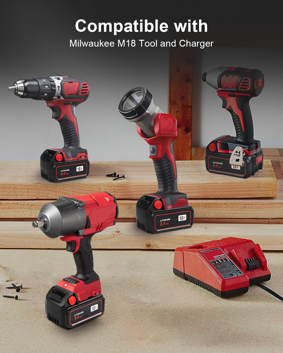 6packs 6.0Ah Replacement Battery Compatible with Milwaukee M -18 18v 6000mAh