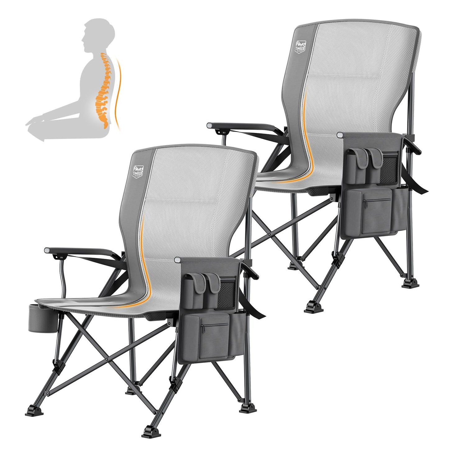TIMBER RIDGE Oversized Folding Camping Chair High Back Heavy Duty for Adults Support up to 500lbs with Cup Holder, Side Pocket Cooler Bag