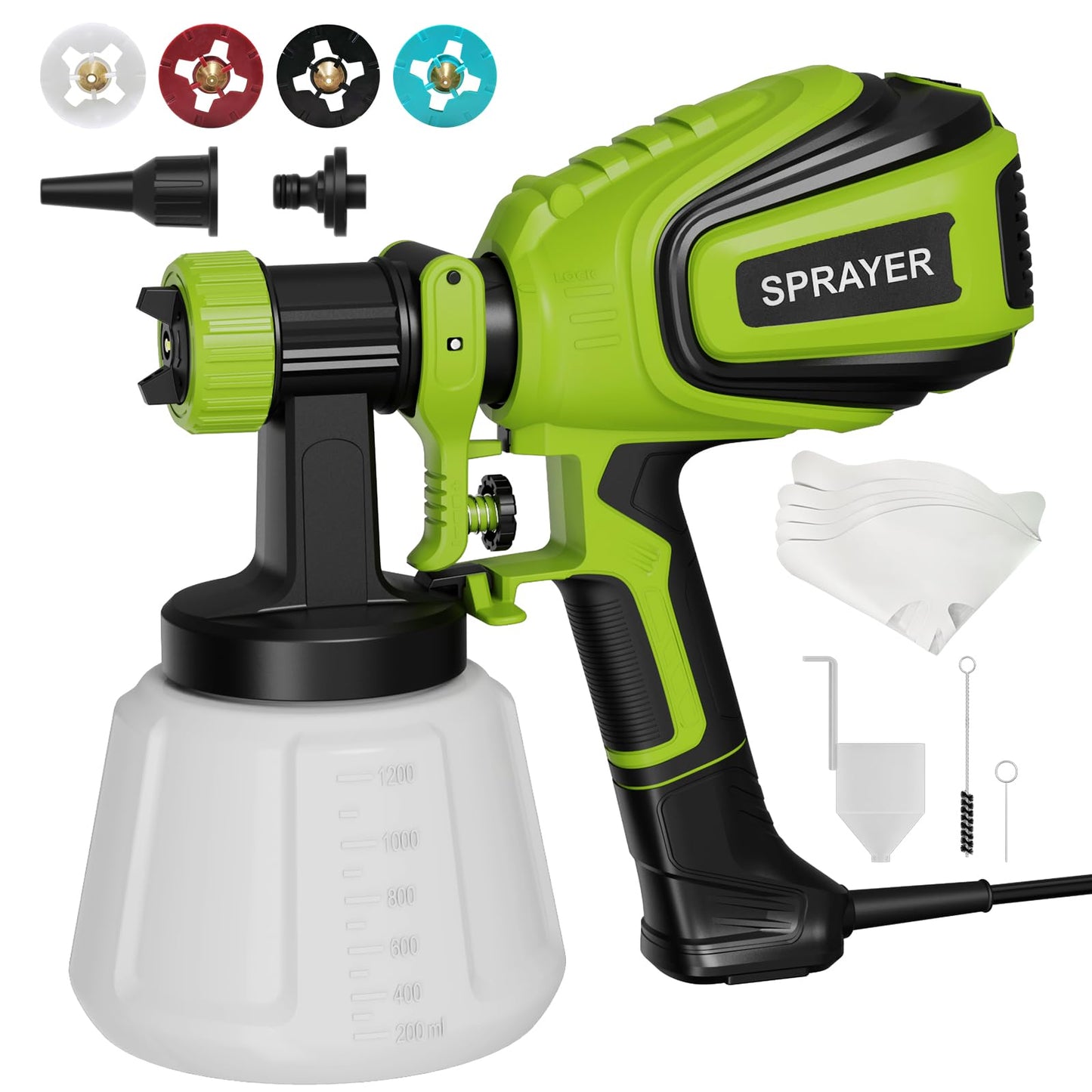 Paint Sprayer, 700W HVLP Spray Gun with Cleaning & Blowing Joints, 4 Nozzles and 3 Patterns, Easy to Clean, for Furniture, Cabinets, Fence, Walls, Door, Garden Chairs etc. VF803