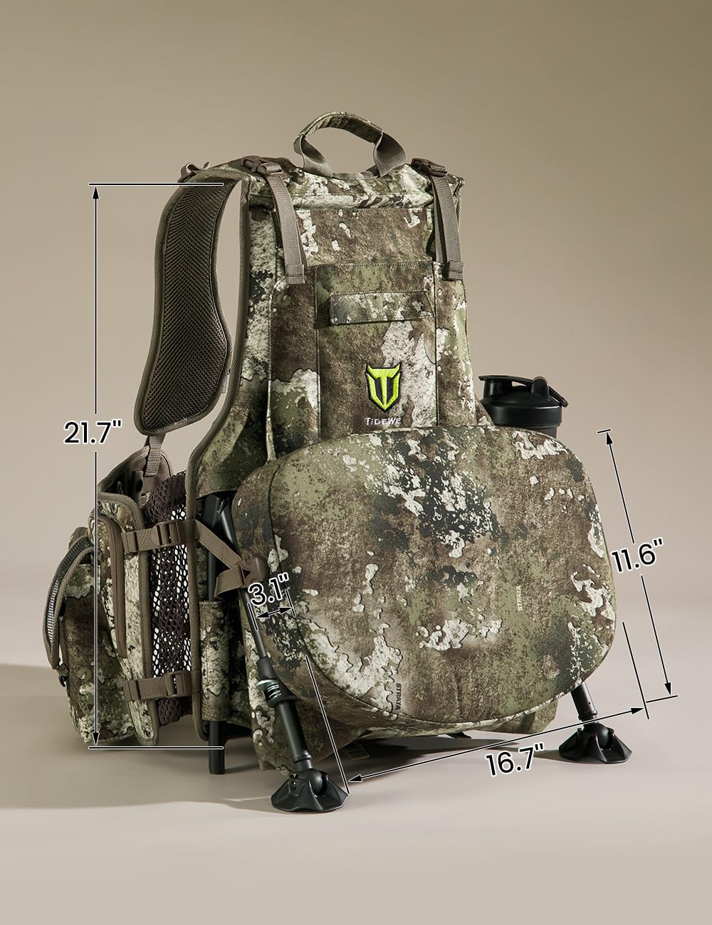 TIDEWE Turkey Vest with Seat, Hunting Vest with Game Pouch and Kickstand, Strut Camo Turkey Hunting Clothes for Men Women