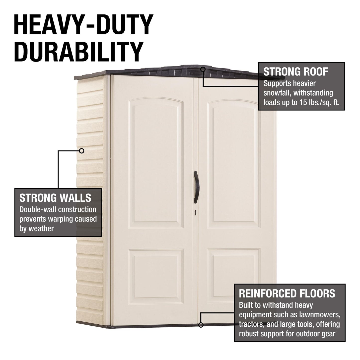 Rubbermaid Large Vertical Resin Outdoor Storage Shed With Floor (6.2 x 4.6 Ft), Weather Resistant, Beige/Brown, Organization for Home/Backyard/Garden Tools/Lawn Mower/Bike Storage/Pool Supplies