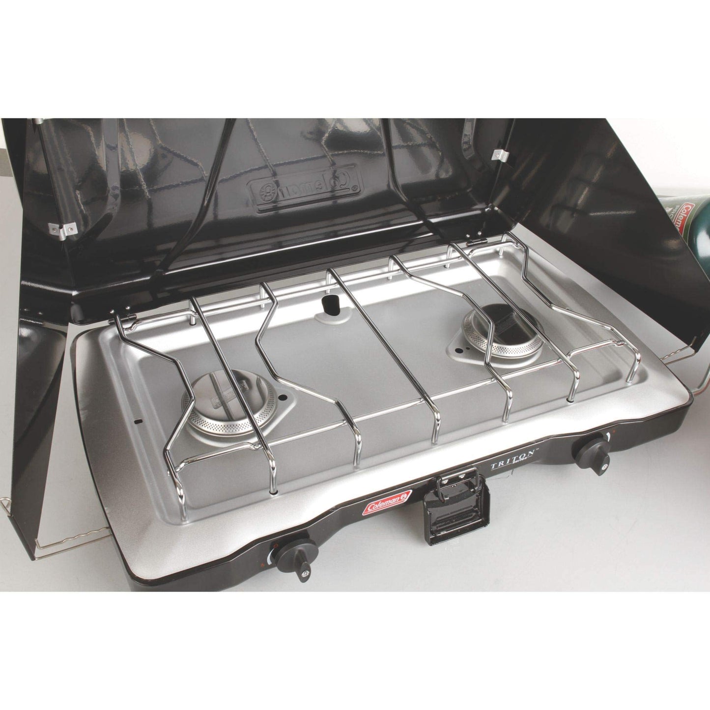 Coleman Triton 2-Burner Propane Camping Stove, Portable Camping Grill/Stove with Adjustable Burners, Wind Guards, Heavy-Duty Latch & Handle, 22,000 Total BTUs of Power for Camping, Tailgating, BBQ